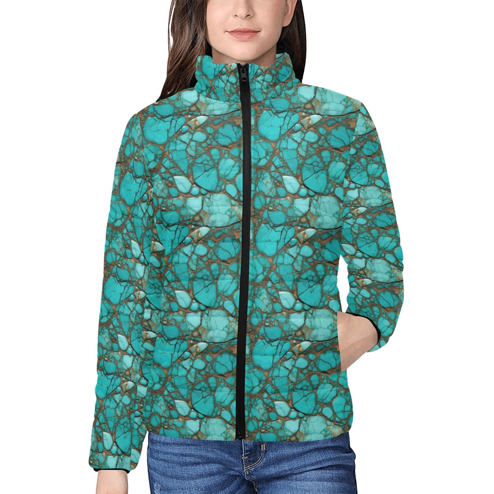 All Turquoise Women's Puffy Bomber Jacket by Baha Ranch Western Wear - product image 3