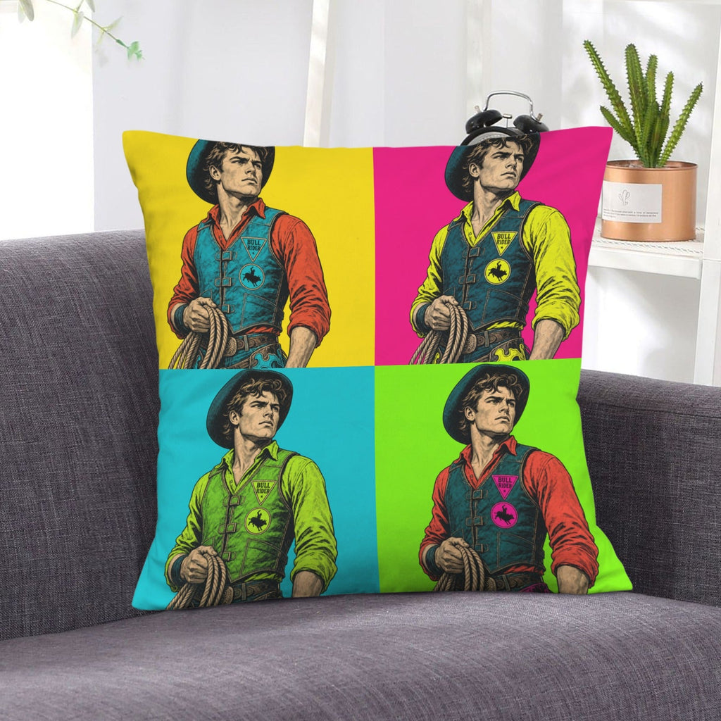 Baha Ranch The Last Roundup Bull Rider Collage Velvety Soft Pillow Cover Made in America by Baha Ranch Western Wear