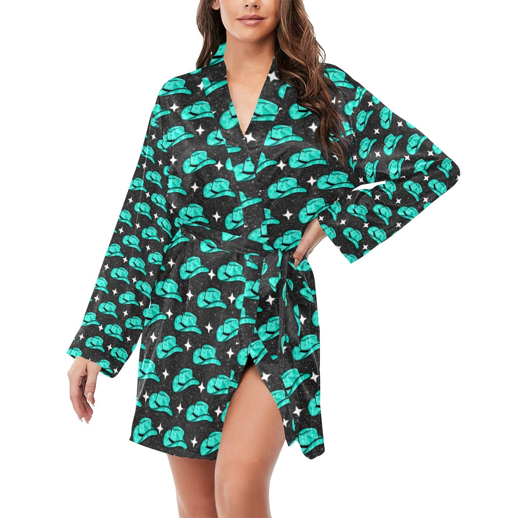 Baha Ranch Turquoise cowgirl Hat Women's Belted Satin Feel Dressing Lounge Robe by Baha Ranch Western Wear