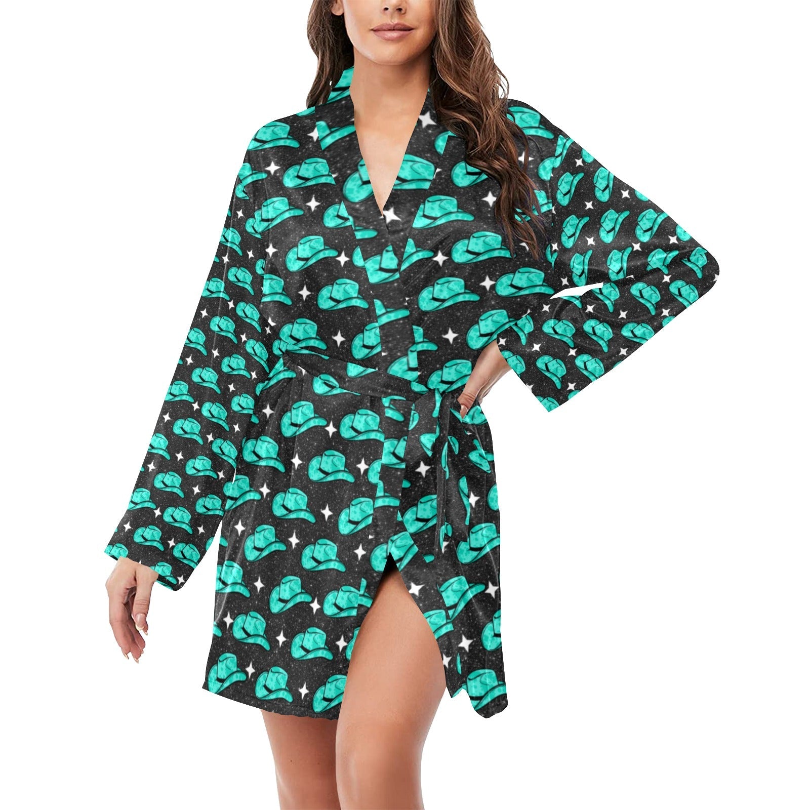 Baha Ranch Turquoise cowgirl Hat Women's Belted Satin Feel Dressing Lounge Robe by Baha Ranch Western Wear