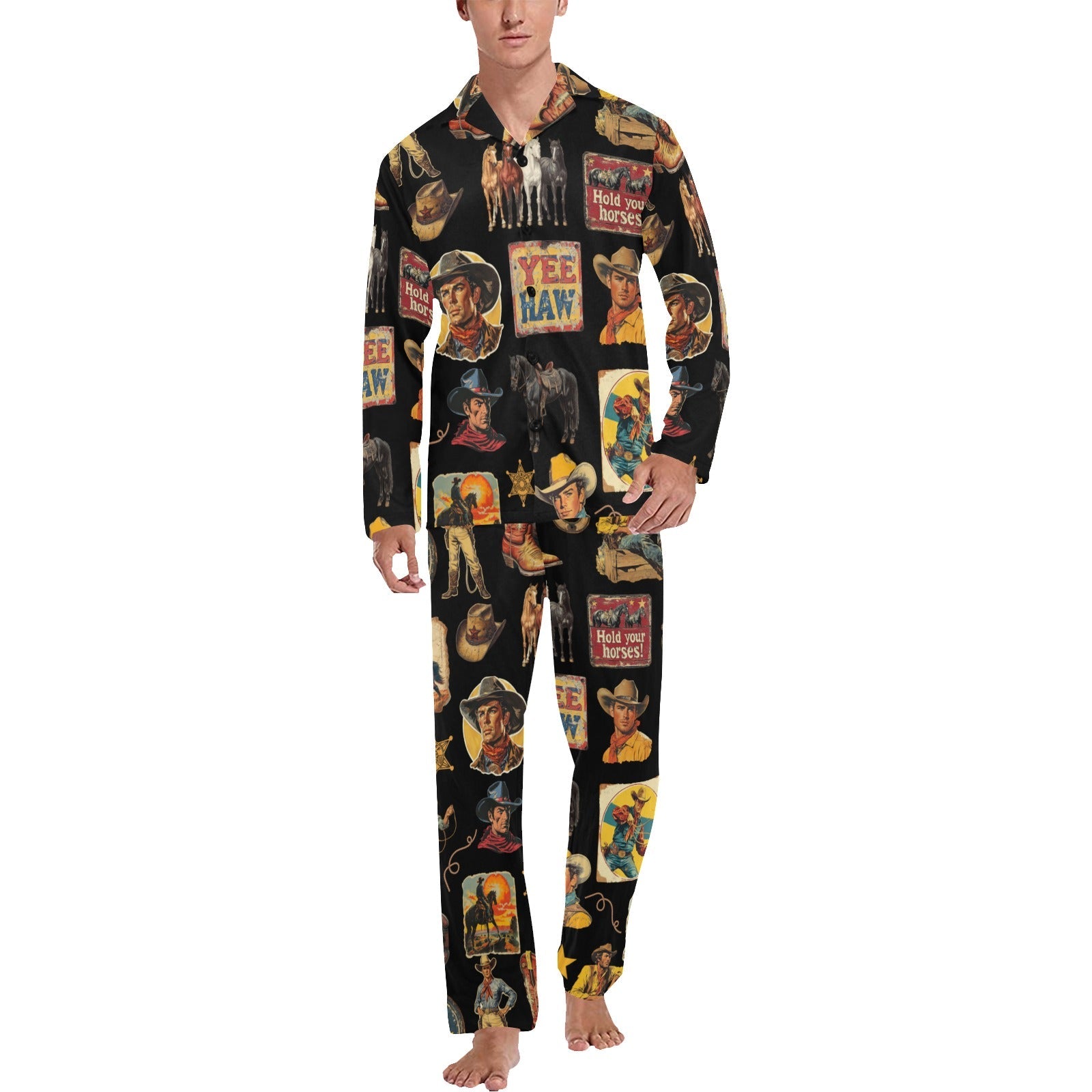 Baha Ranch Vintage Cowboy Collage Western Pajamas by Baha Ranch Western Wear