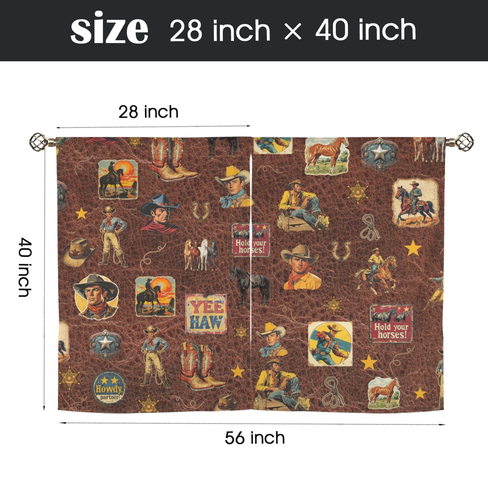 Baha Ranch Vintage Cowboy Collage Western Curtains 28" x 40" Made in America by Baha Ranch Western Wear - product image 3