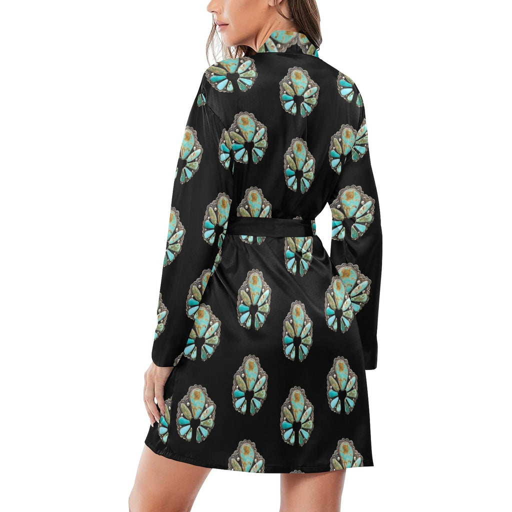 Baha Ranch Turquoise Naja Women's Long Sleeve Belted Satin Feel Dressing Lounge Robe by Baha Ranch Western Wear - product...