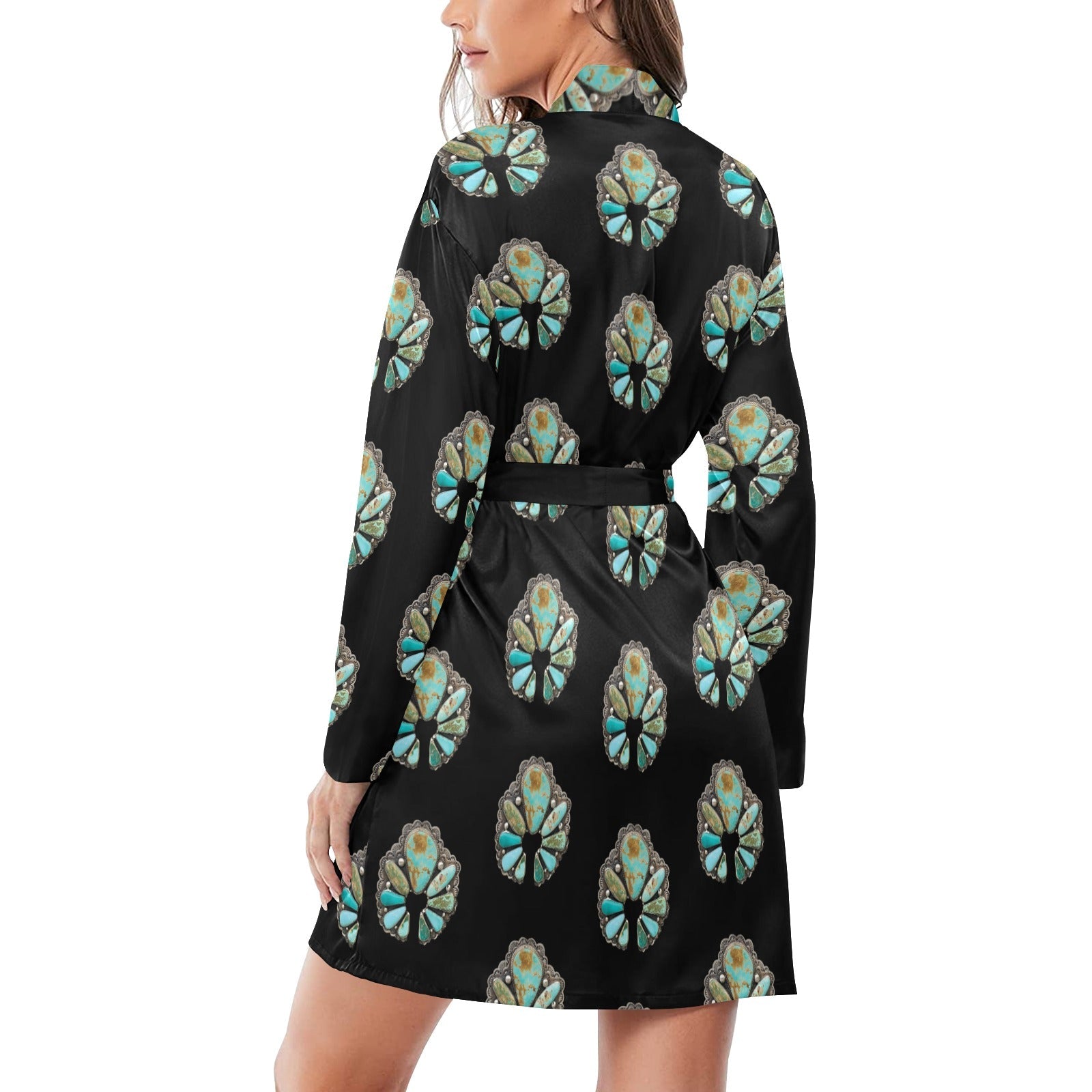 Baha Ranch Turquoise Naja Women's Long Sleeve Belted Satin Feel Dressing Lounge Robe by Baha Ranch Western Wear - product...