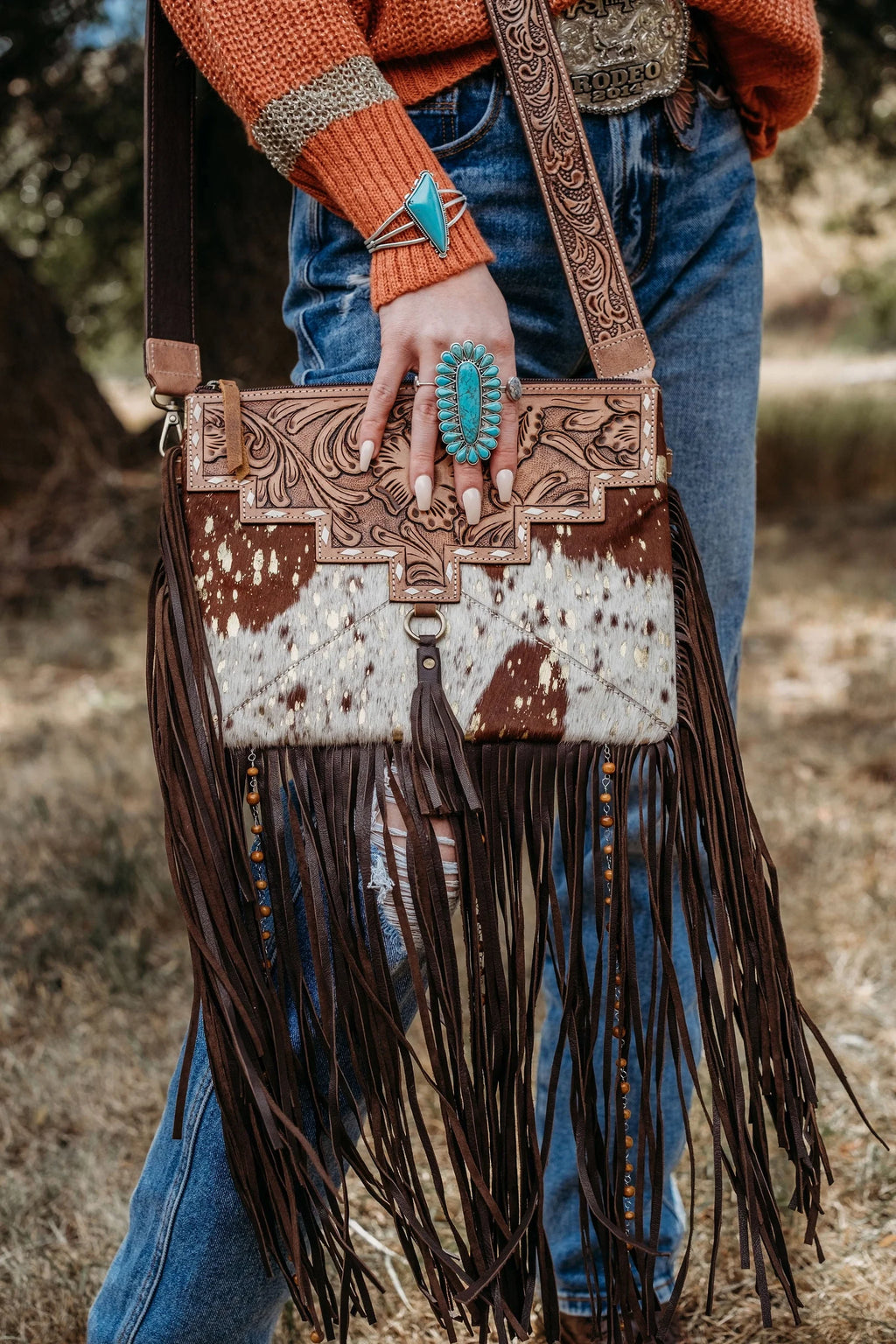 The Lancaster - Gold Splattered Cowhide | Purse