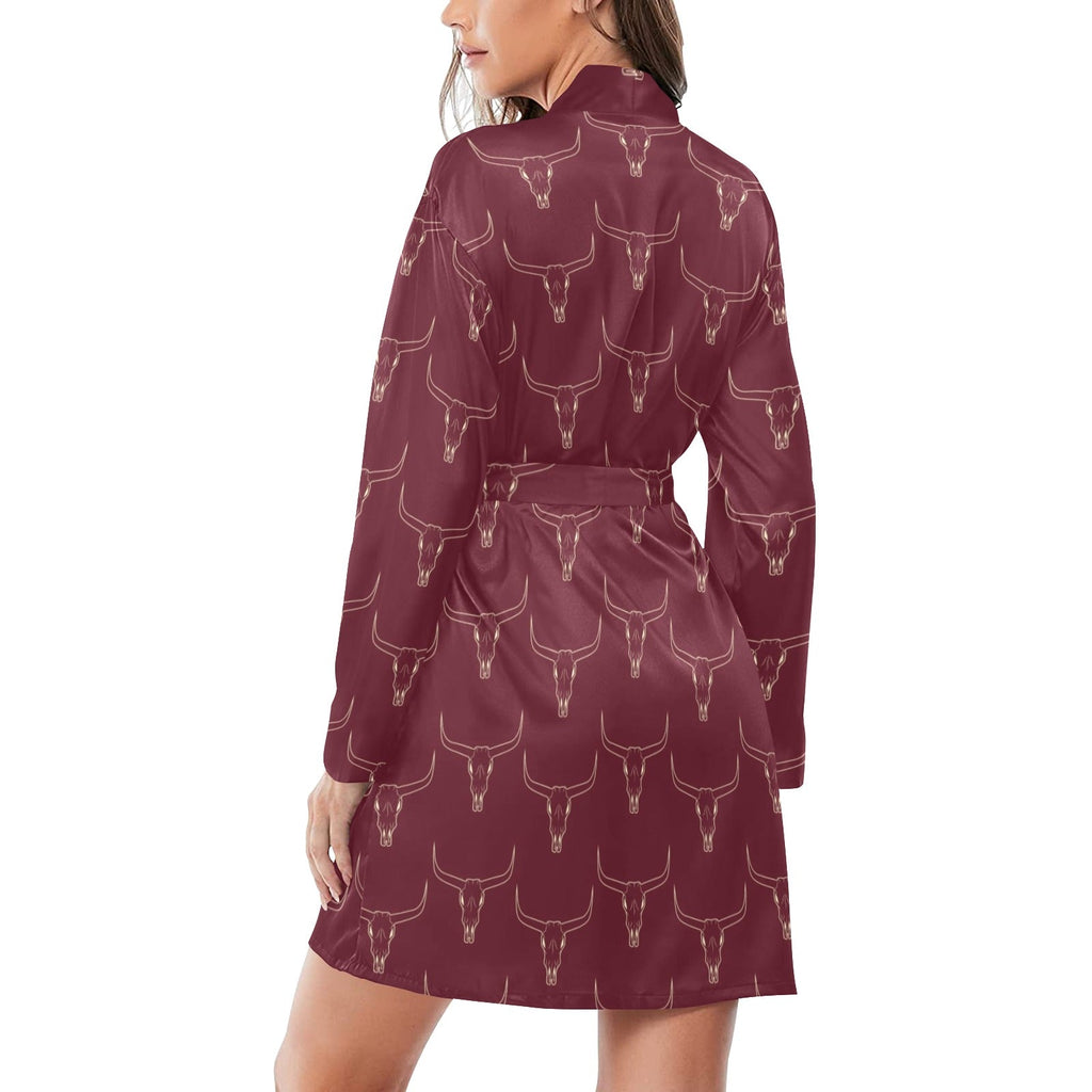 Baha Ranch Burgandy Longhorn Women's Belted Satin Feel Dressing Lounge Robe by Baha Ranch Western Wear - product image 2