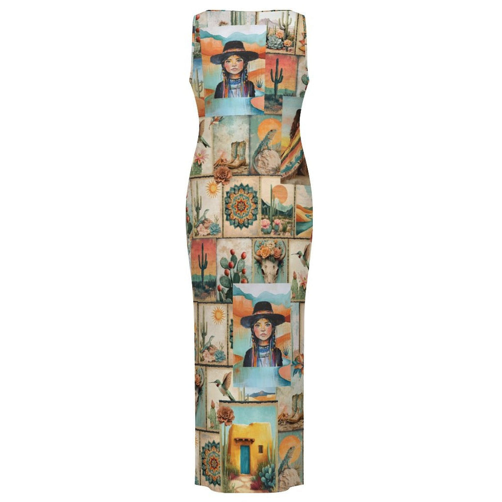 Baha Ranch Colores de Mexico Pictures of the Southwest Sleeveless Bodycon Side Slit Long Dress by Baha Ranch Western Wear...