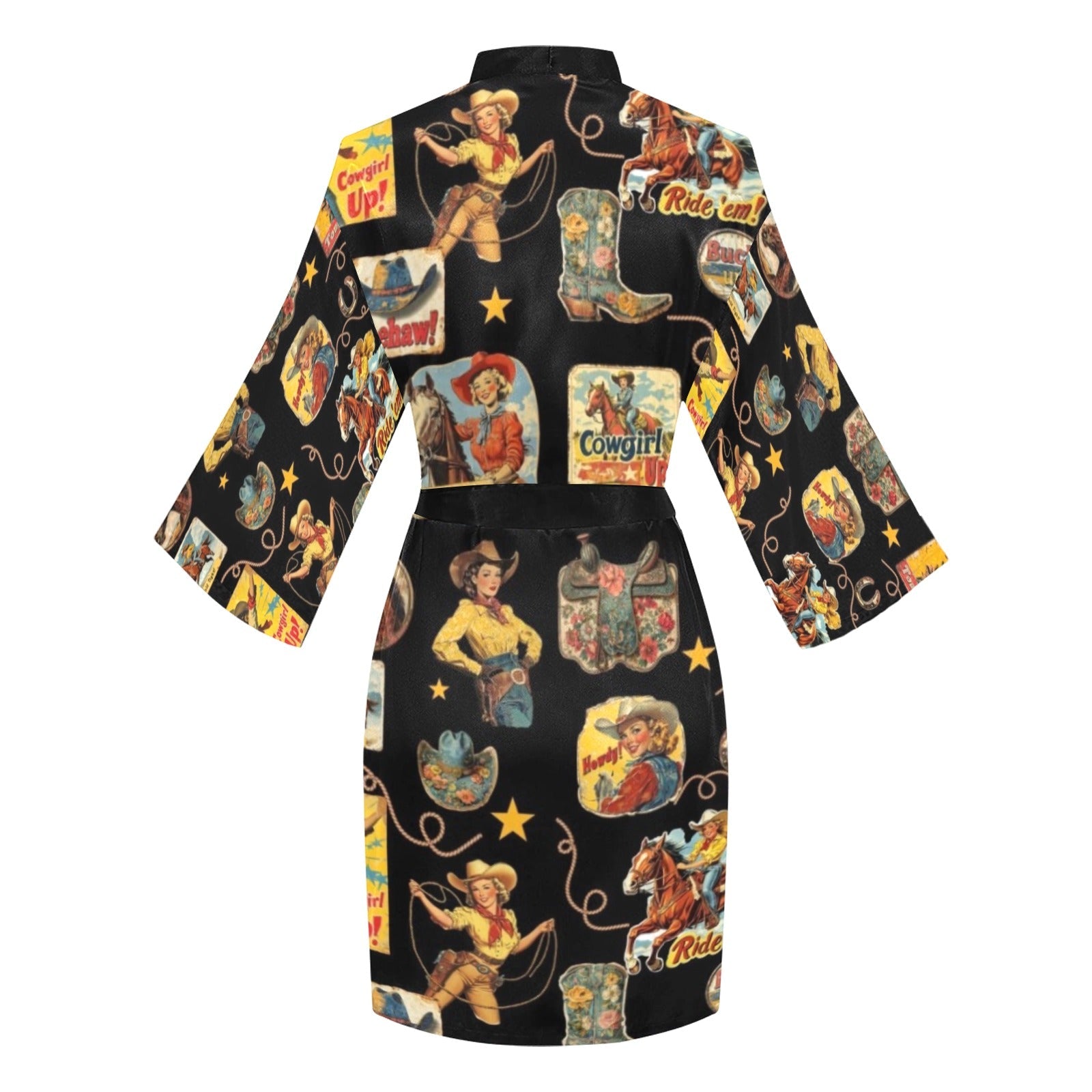 Baha Ranch Vintage Cowgirl Collage Satin Kimono Sleeve Robe by Baha Ranch Western Wear - product image 4