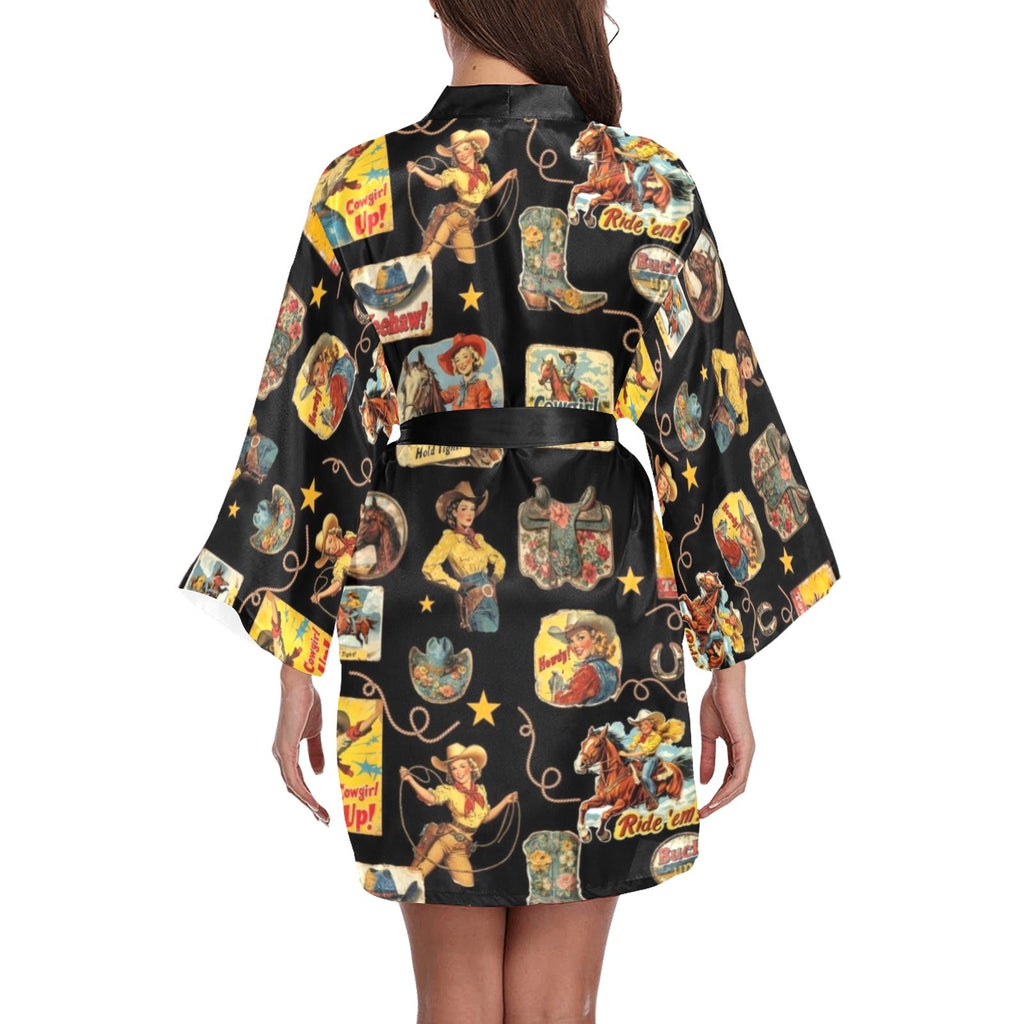 Baha Ranch Vintage Cowgirl Collage Satin Kimono Sleeve Robe by Baha Ranch Western Wear - product image 2