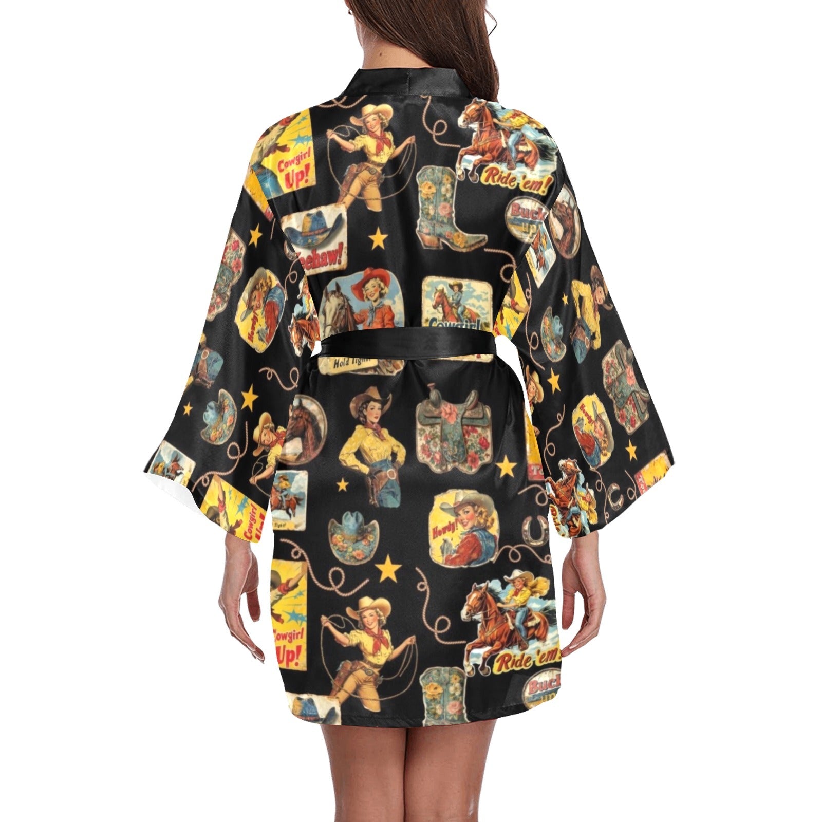 Baha Ranch Vintage Cowgirl Collage Satin Kimono Sleeve Robe by Baha Ranch Western Wear - product image 2