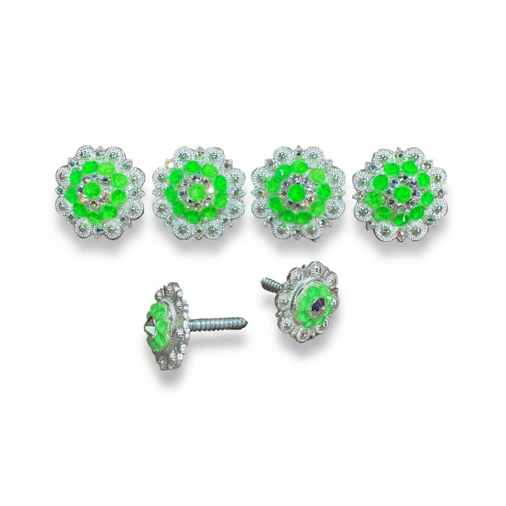 Bright Silver Neon Green & AB Saddle Conchos — view 2