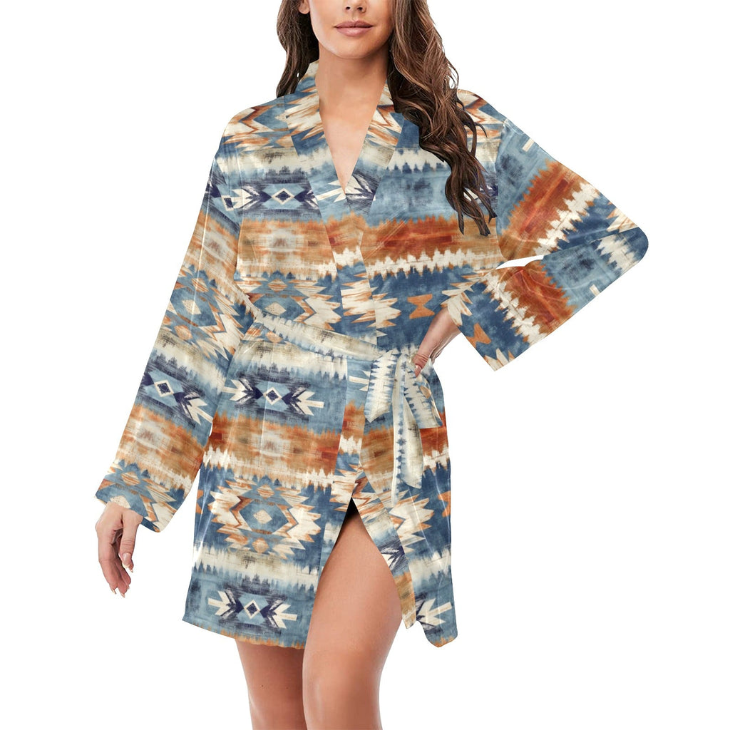 Baha Ranch Aztec Women's Long Sleeve Belted Satin Feel Dressing Lounge Robe by Baha Ranch Western Wear