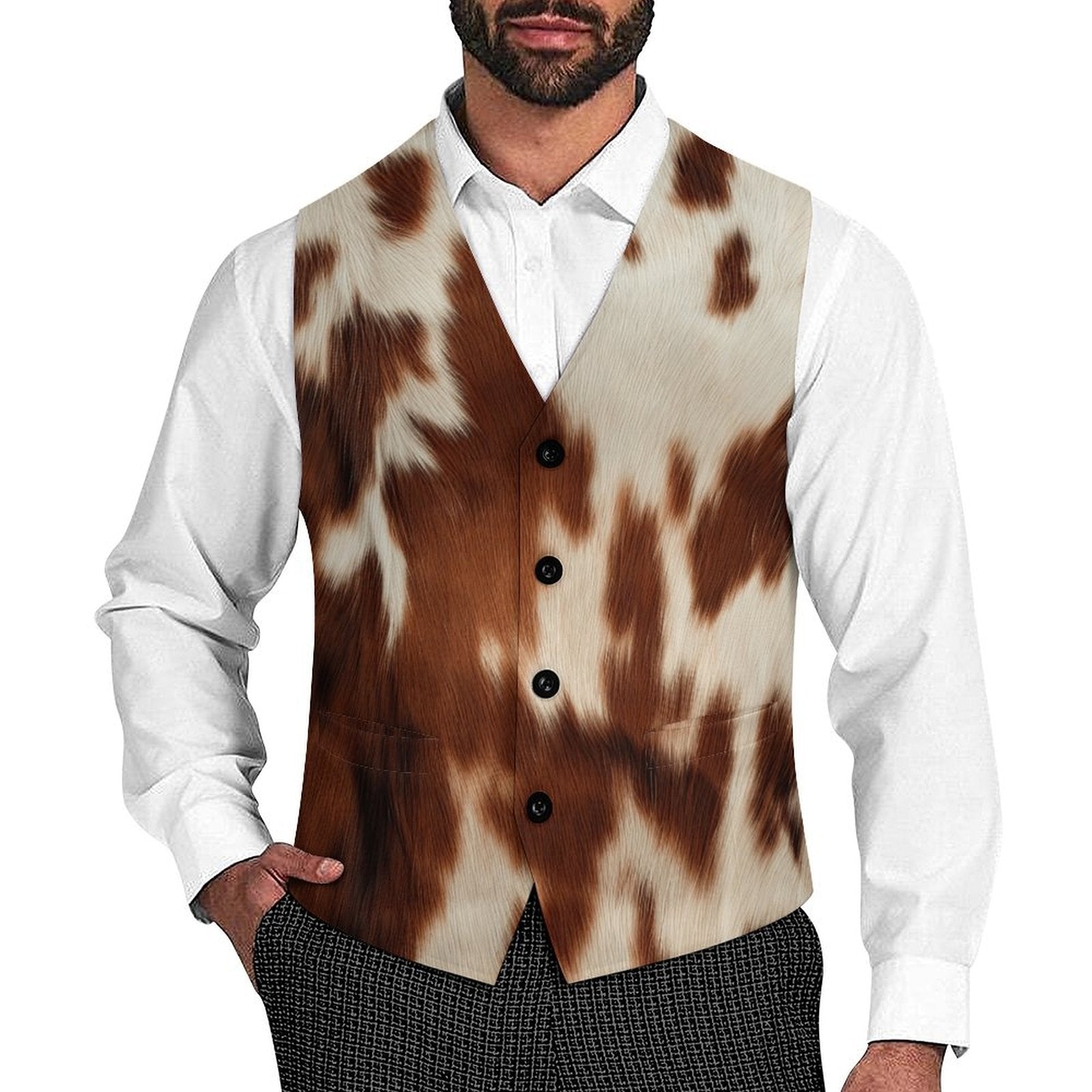 Baha Ranch Cowhide Print Men's Western Vest by Baha Ranch Western Wear