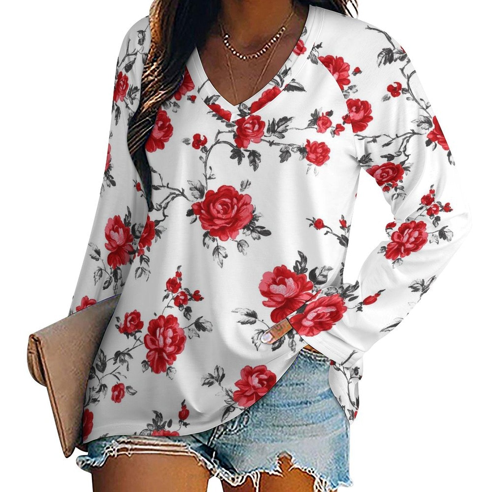 Baha Ranch Colores de Mexico Red Rose Floral Long Sleeve Top by Baha Ranch Western Wear - product image 2
