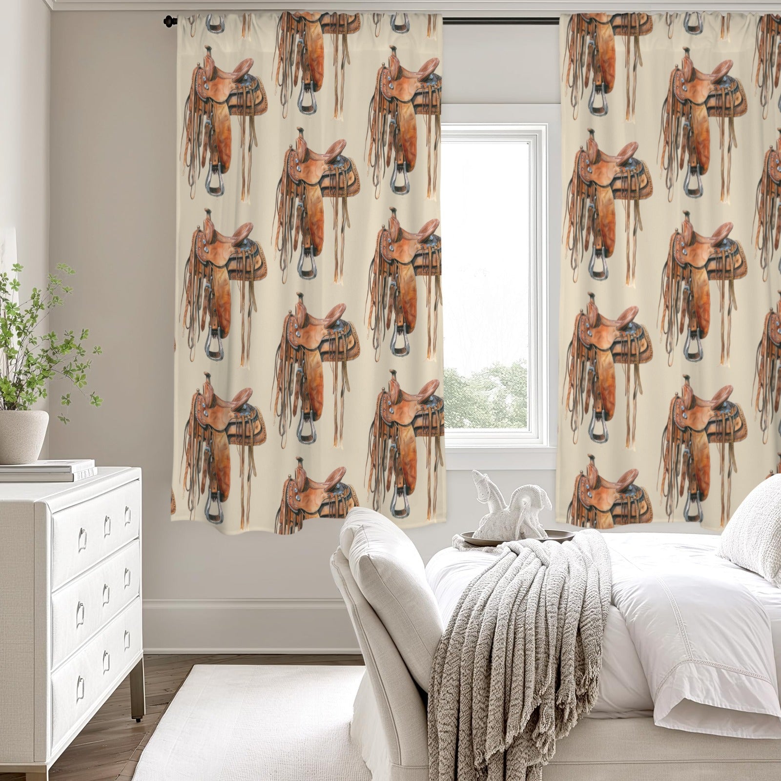 Baha Ranch Saddle Print Window Curtain Drapes 52"x63" Made in America by Baha Ranch Western Wear