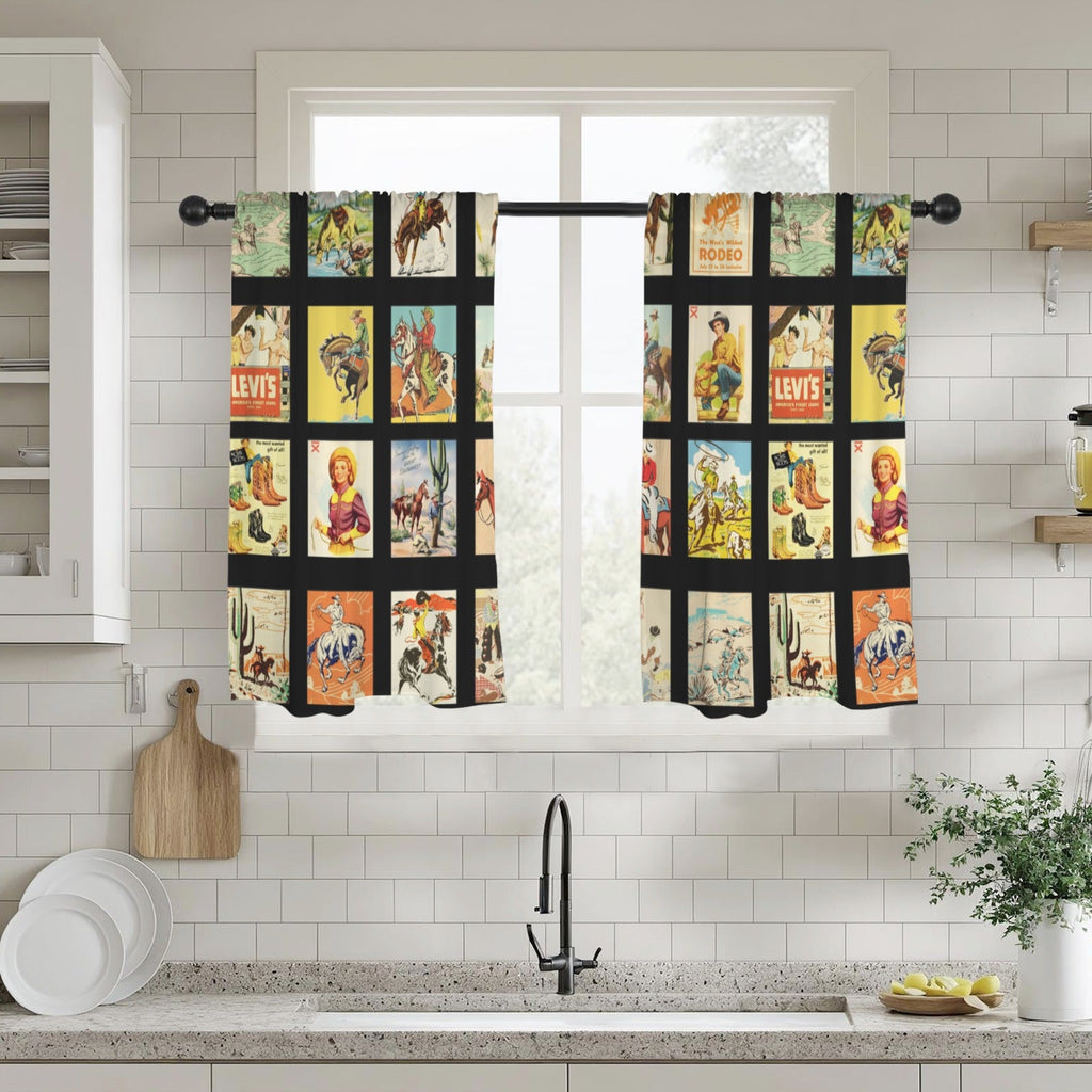 Baha Ranch Vintage Western Collage Window Curtains 28"x40" (2-Piece)Made in America by Baha Ranch Western Wear
