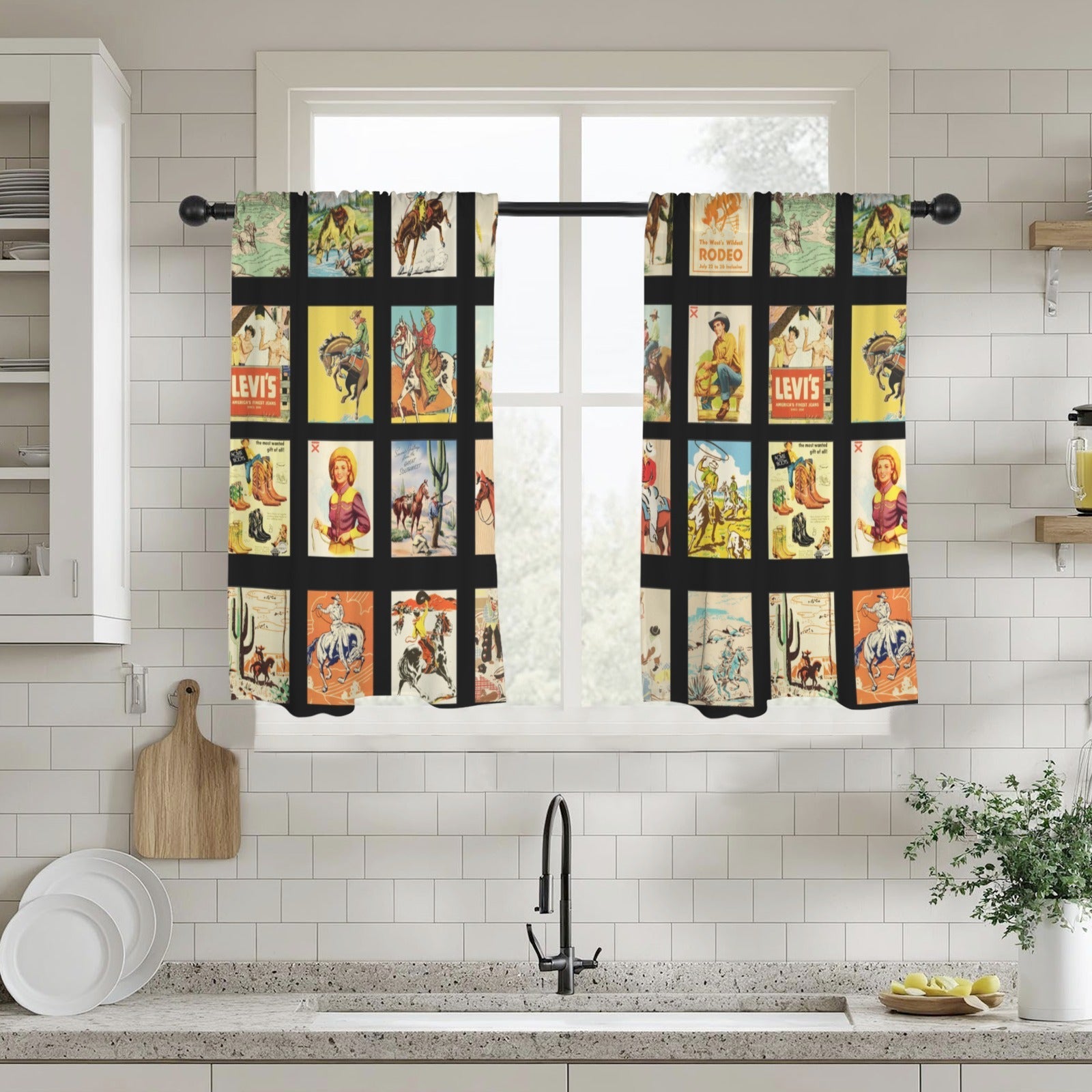 Baha Ranch Vintage Western Collage Window Curtains 28"x40" (2-Piece)Made in America by Baha Ranch Western Wear
