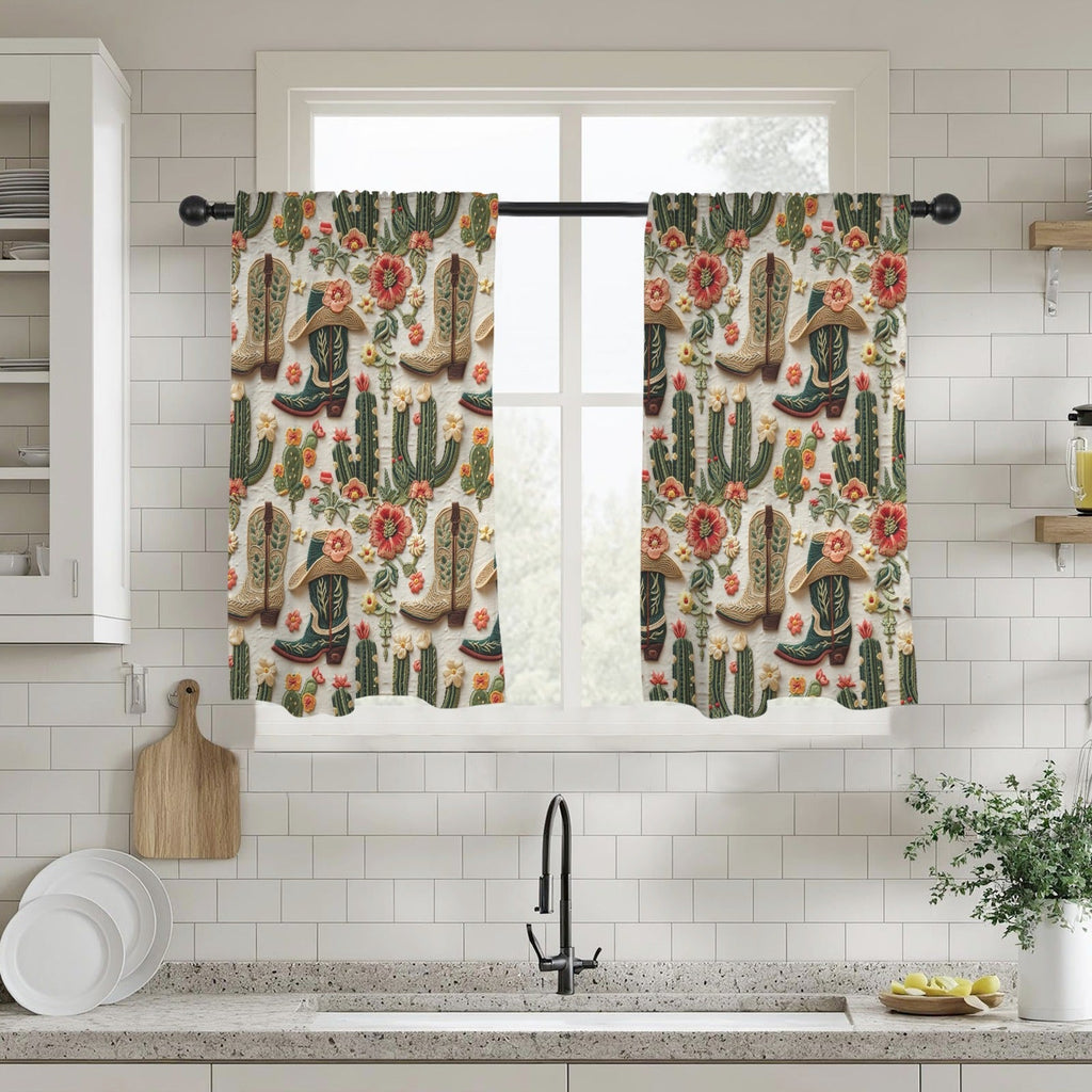 Baha Ranch Cactus and Boots Curtains 28"x40" (2-Piece) Made in America by Baha Ranch Western Wear