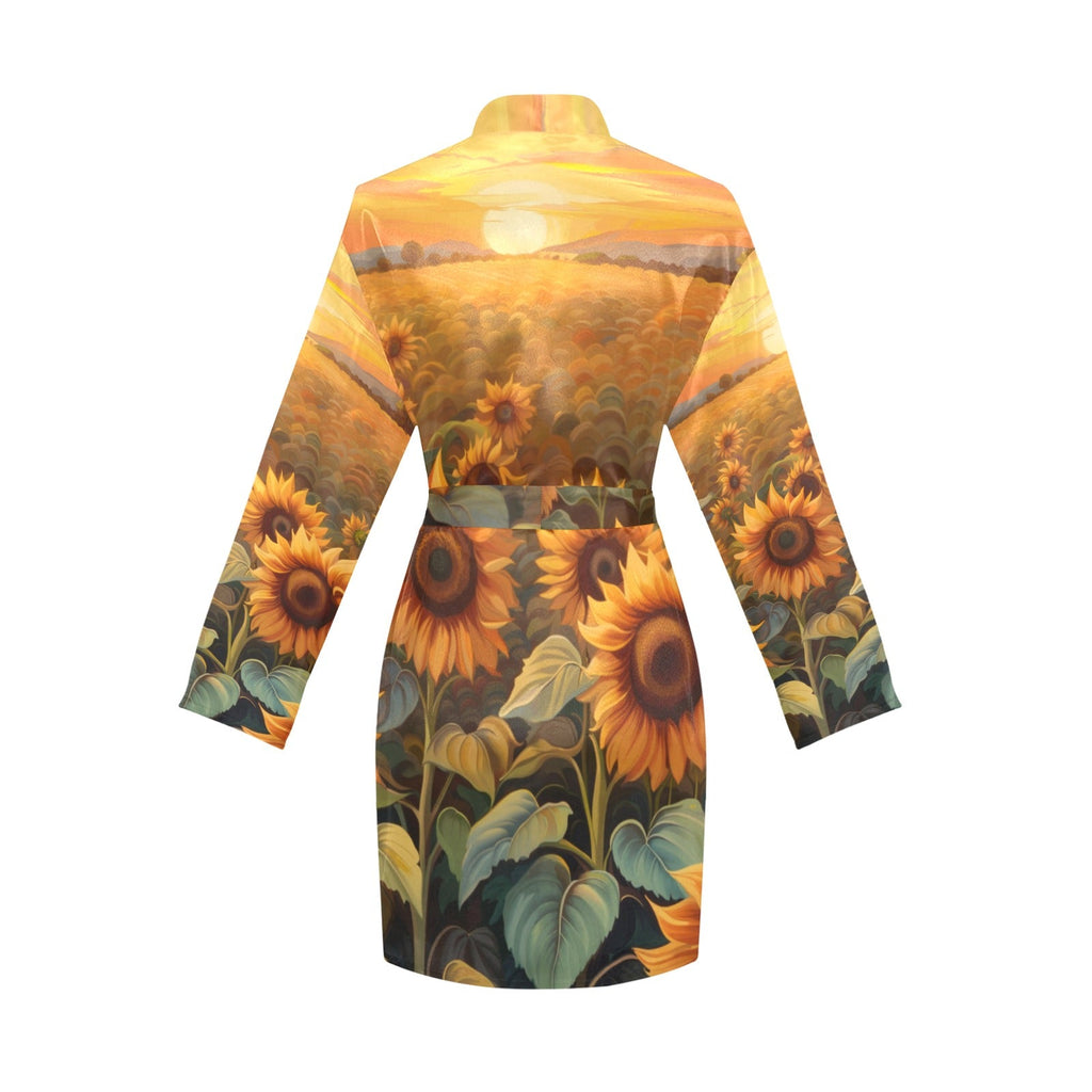 Baha Ranch Sunflower Field Women's Long Sleeve Belted Satin Feel Dressing Lounge Robe by Baha Ranch Western Wear -...