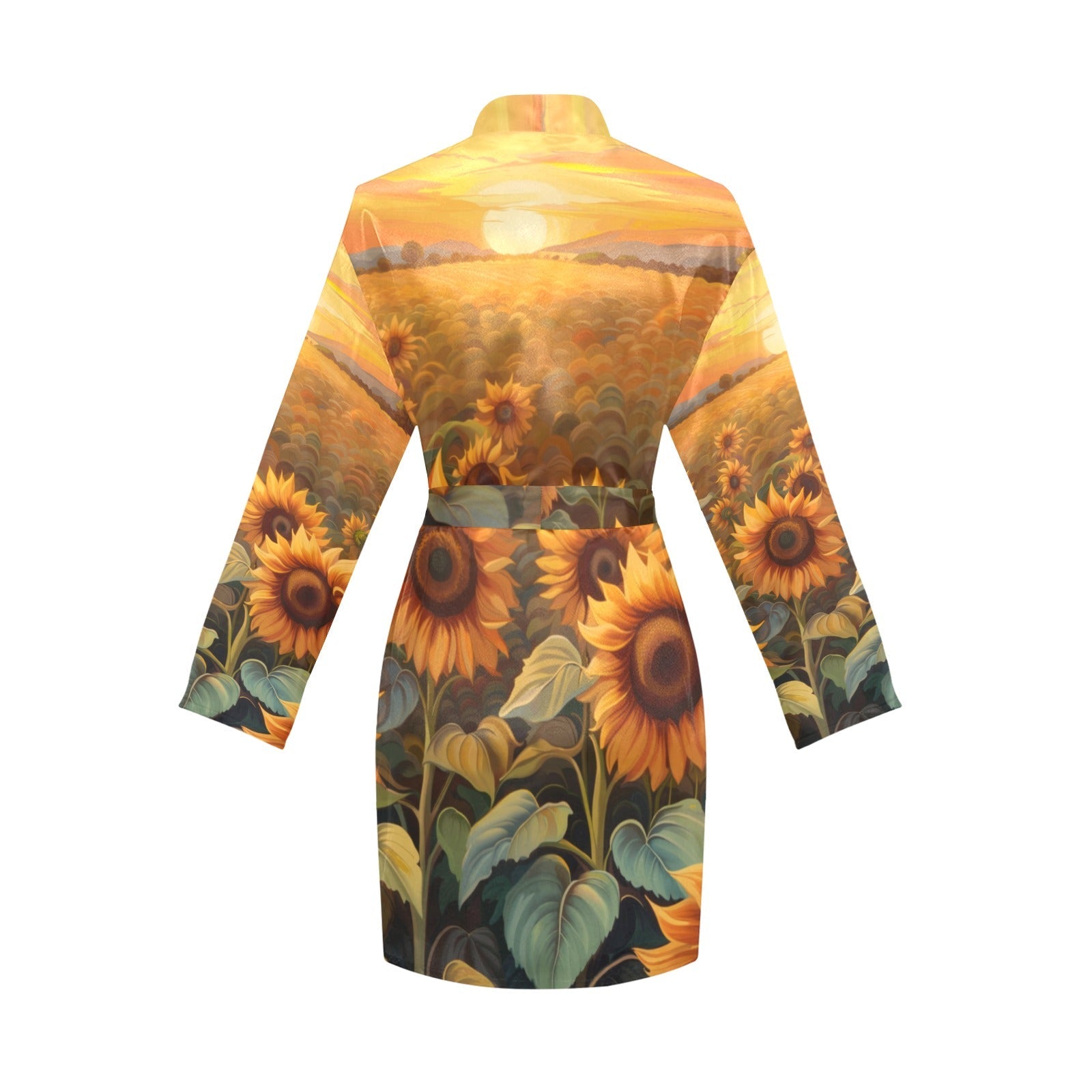 Baha Ranch Sunflower Field Women's Long Sleeve Belted Satin Feel Dressing Lounge Robe by Baha Ranch Western Wear -...