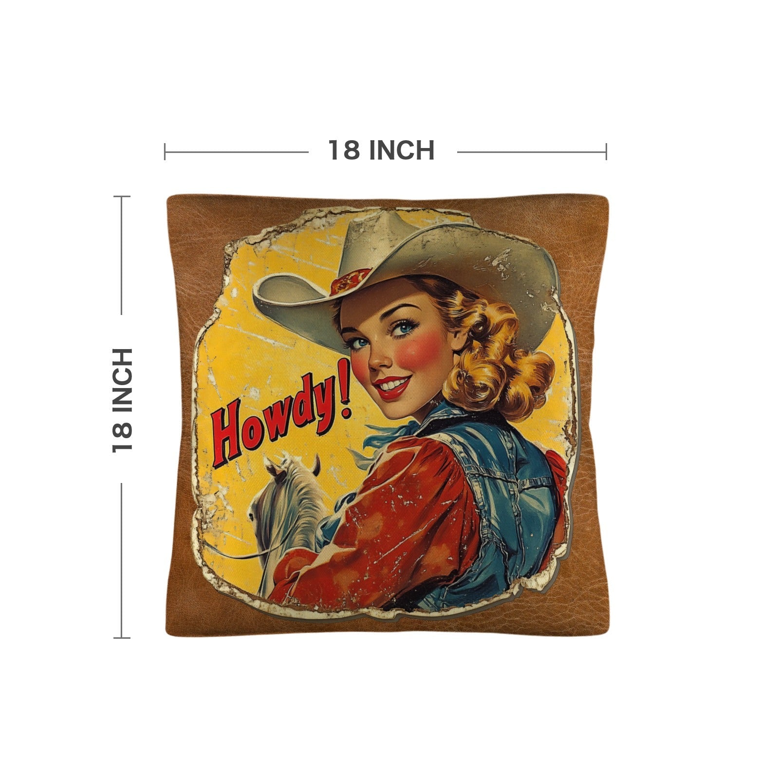 Baha Ranch Vintage Cowgirl Howdy Throw Pillow 18 x 18 Made in America by Baha Ranch Western Wear - product image 4