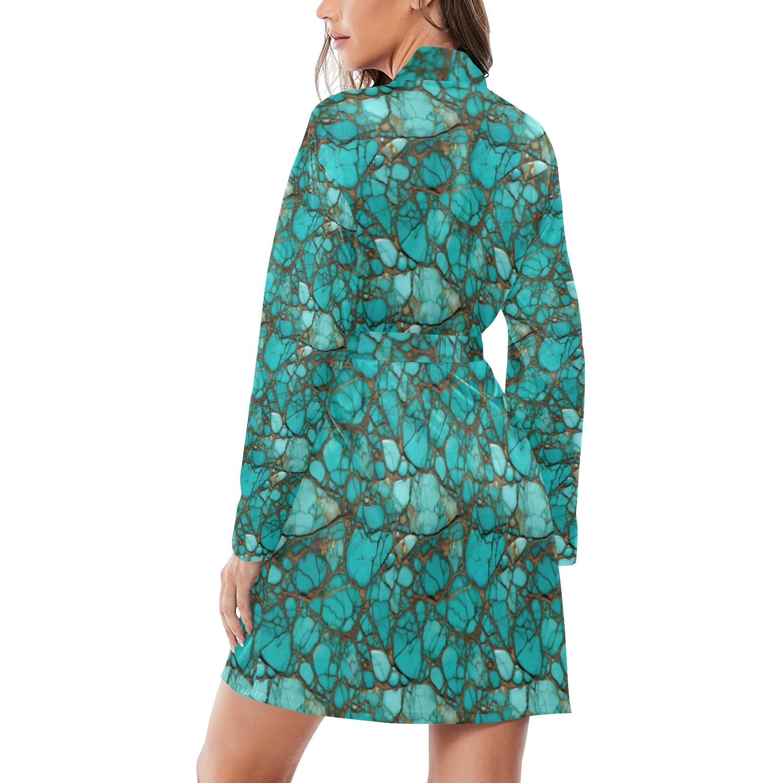 Baha Ranch All Turquoise Women's Long Sleeve Belted Satin Feel Dressing Lounge Robe by Baha Ranch Western Wear - product...