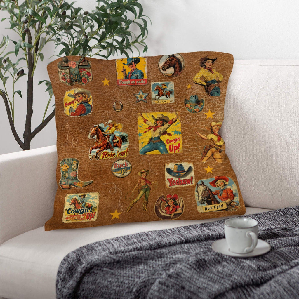 Baha Ranch Vintage Cowgirl Collage Square Pillow Case 18x18 Made in America by Baha Ranch Western Wear - product image 2