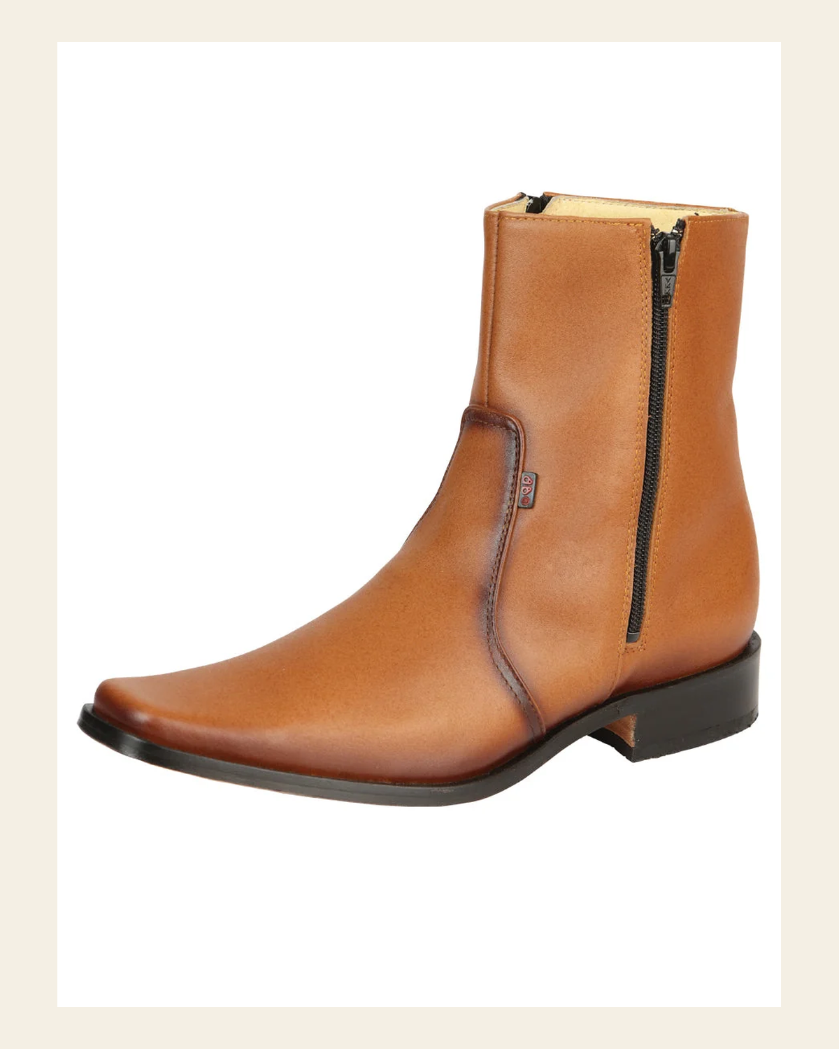 El Besserro Men's Leather Ankle Boot with Double Zipper - Made in Mexico - Brandy 45829 on a warm cream background