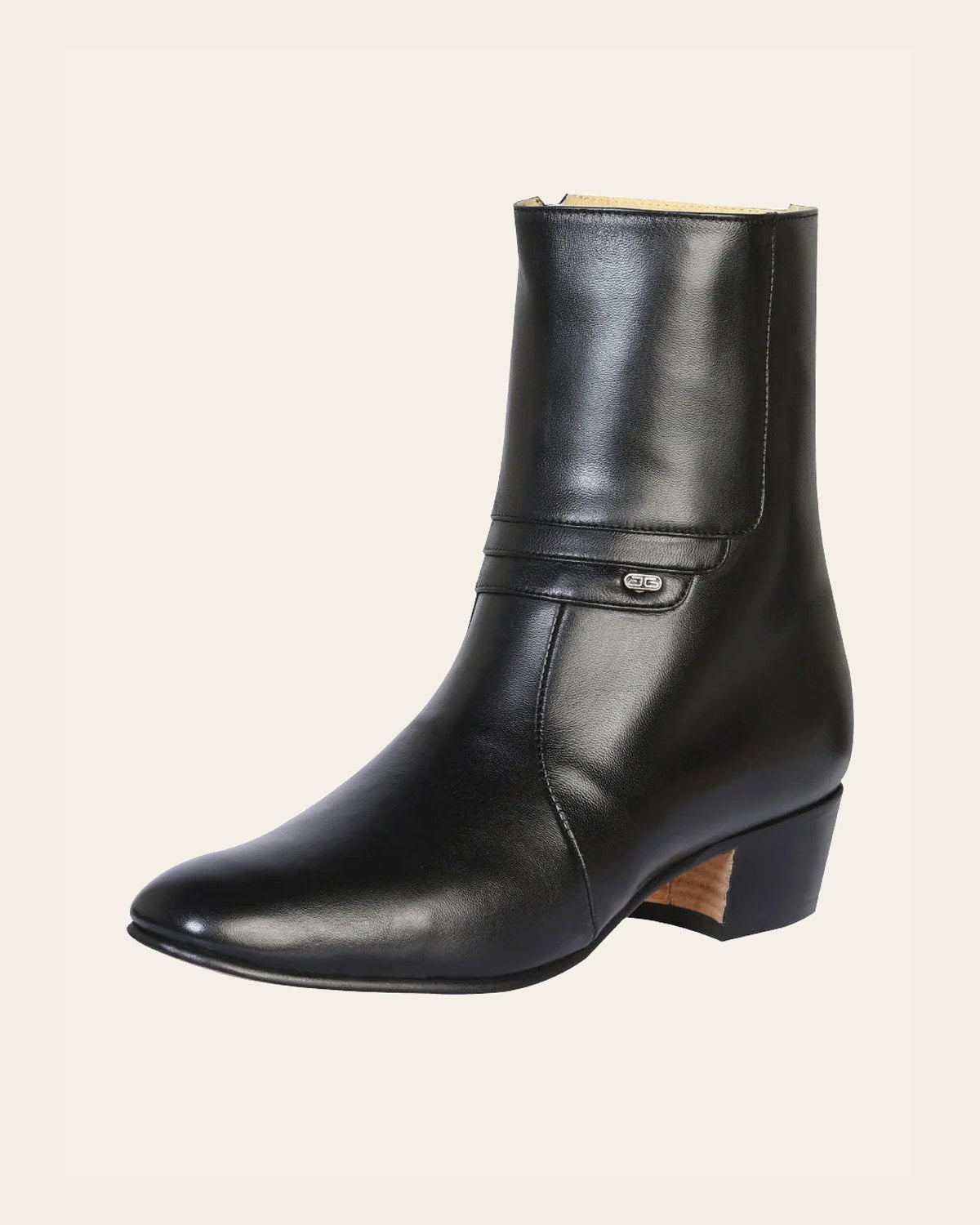 El Besserro Men's Cowboy Western Dress Boot - Made in Mexico - Goat Leather in Black 199 on a warm cream background