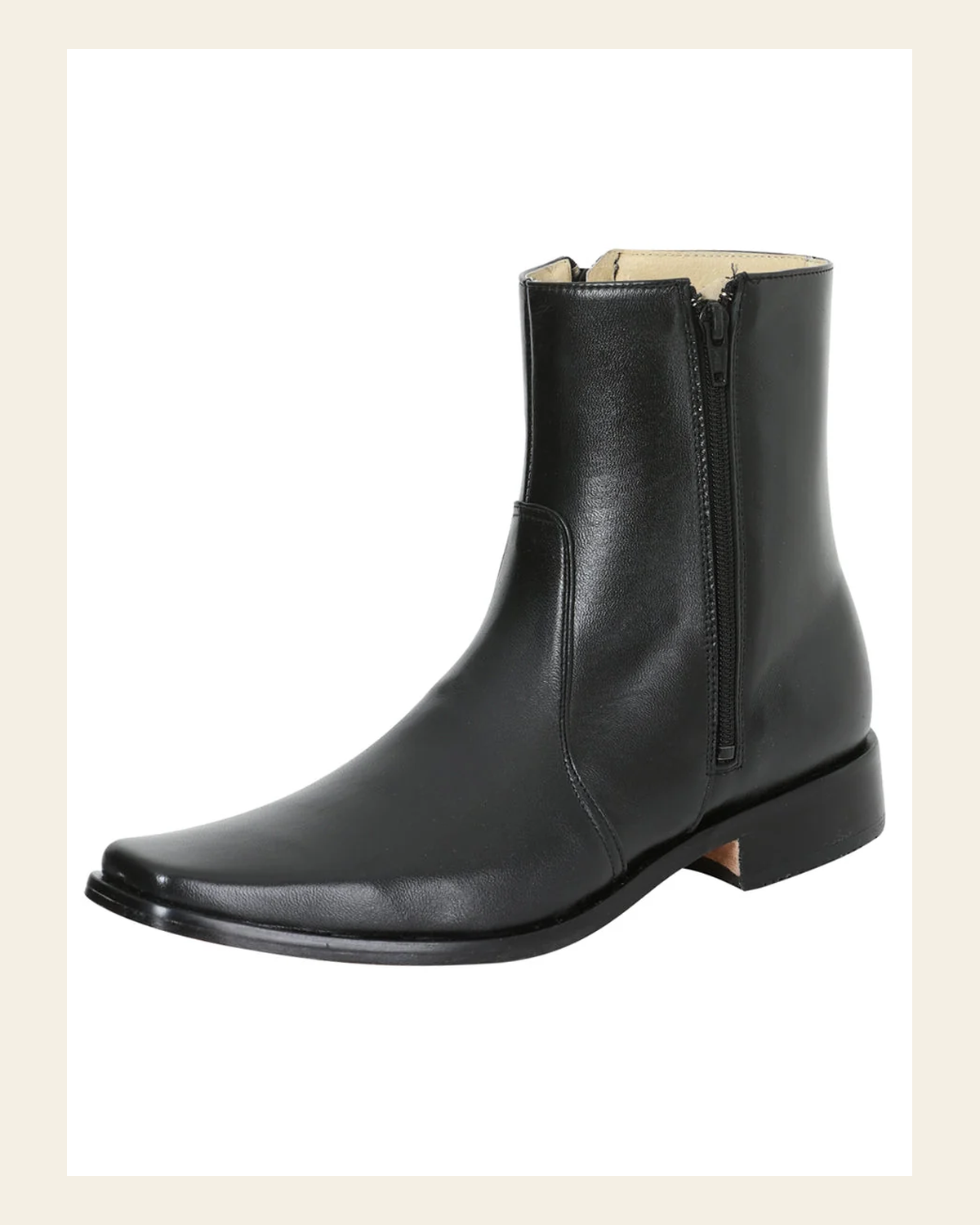 El Besserro Men's Cowboy Western Dress Boot - Made in Mexico - Goat Leather in Black 10661 on a warm cream background