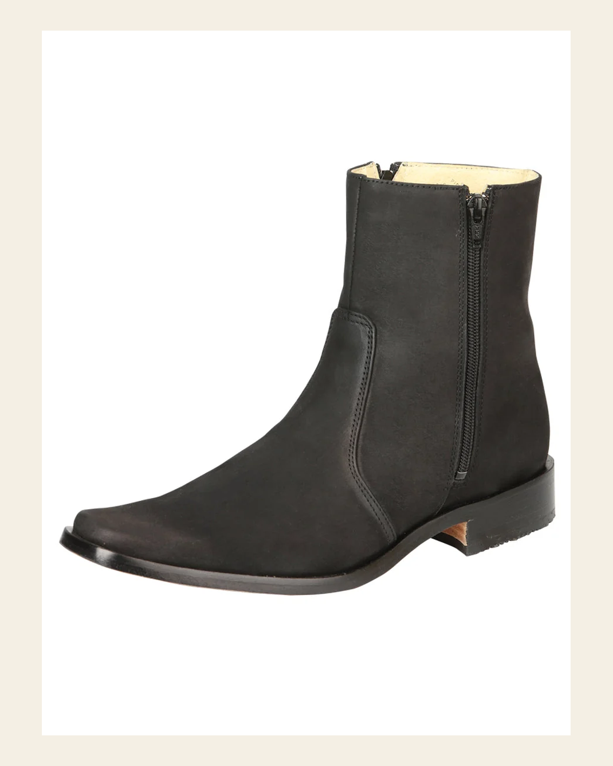 El Besserro Men's Leather Ankle Boot with Double Zipper - Made in Mexico - Nubuck Black 45831 on a warm cream background