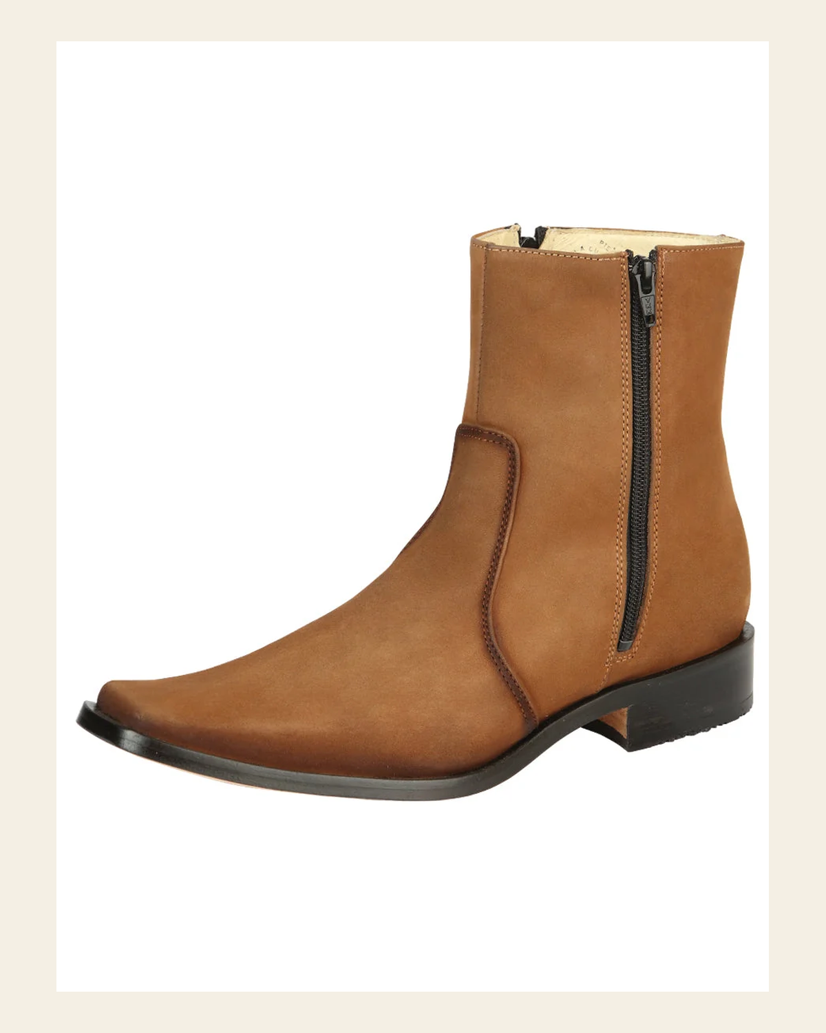 El Besserro Men's Leather Ankle Boot with Double Zipper - Made in Mexico - Nubuck Tan 45830 on a warm cream background