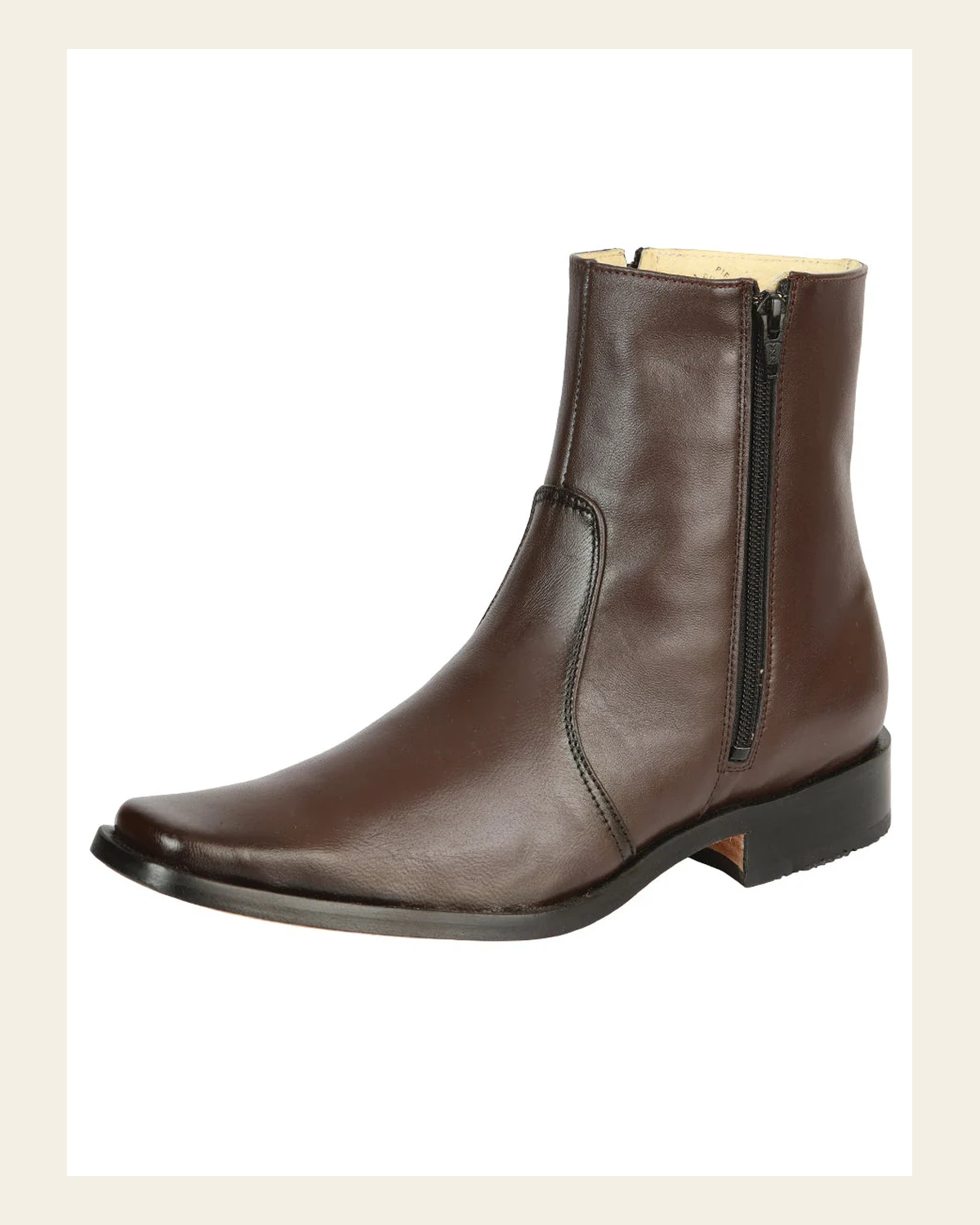 El Besserro Men's Premium Goat Leather Ankle Boot with Zipper - Made in Mexico - Brown 45828 on a warm cream background
