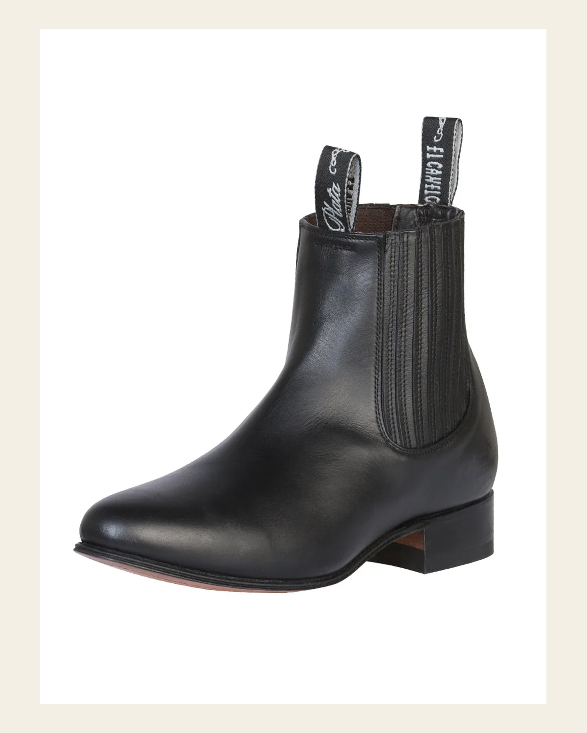 El Canelo "Plata" Men's Charro Ankle Cowboy Boot - Made in Mexico - Atlas Black 232 on a warm cream background
