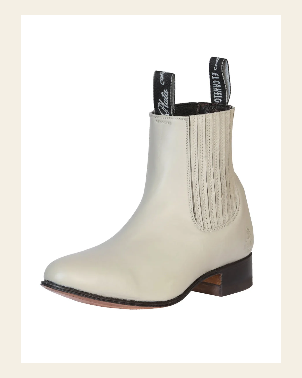 El Canelo "Plata" Men's Charro Ankle Cowboy Boot - Made in Mexico - Oyster White 233 on a warm cream background