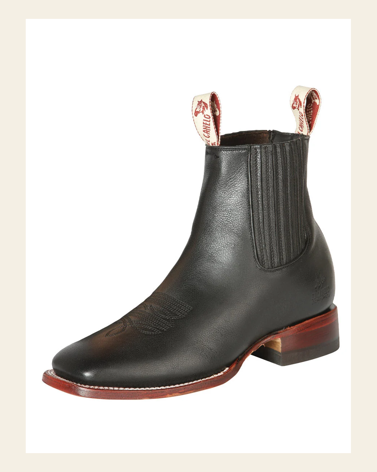 El Canelo Men’s Fronterizo Leather Charro Cowboy Ankle Boots - Ikon Black 44240 on a warm cream background