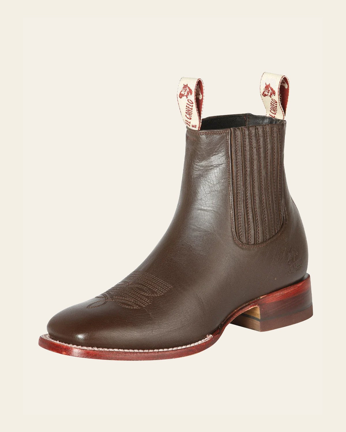El Canelo Men’s Fronterizo Leather Ankle Cowboy Boots - Made in Mexico- Ikon Brown 44241 on a warm cream background