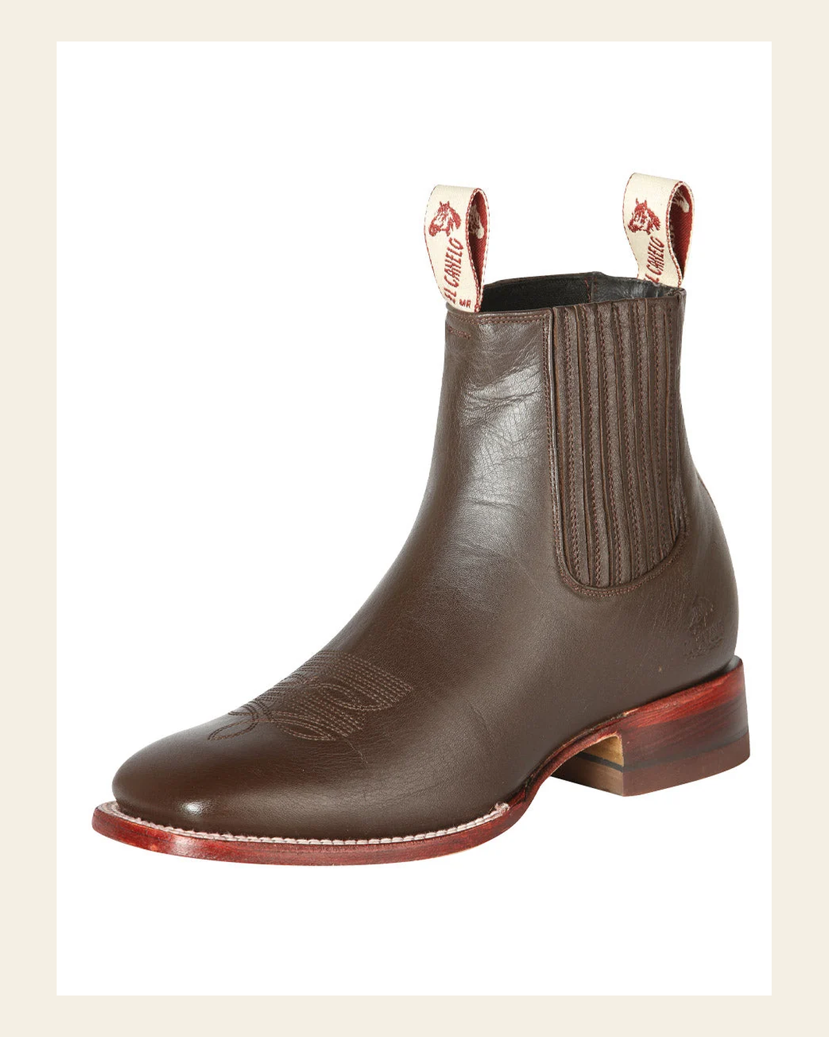 El Canelo Men’s Fronterizo Leather Ankle Cowboy Boots - Made in Mexico- Ikon Brown 44241 on a warm cream background