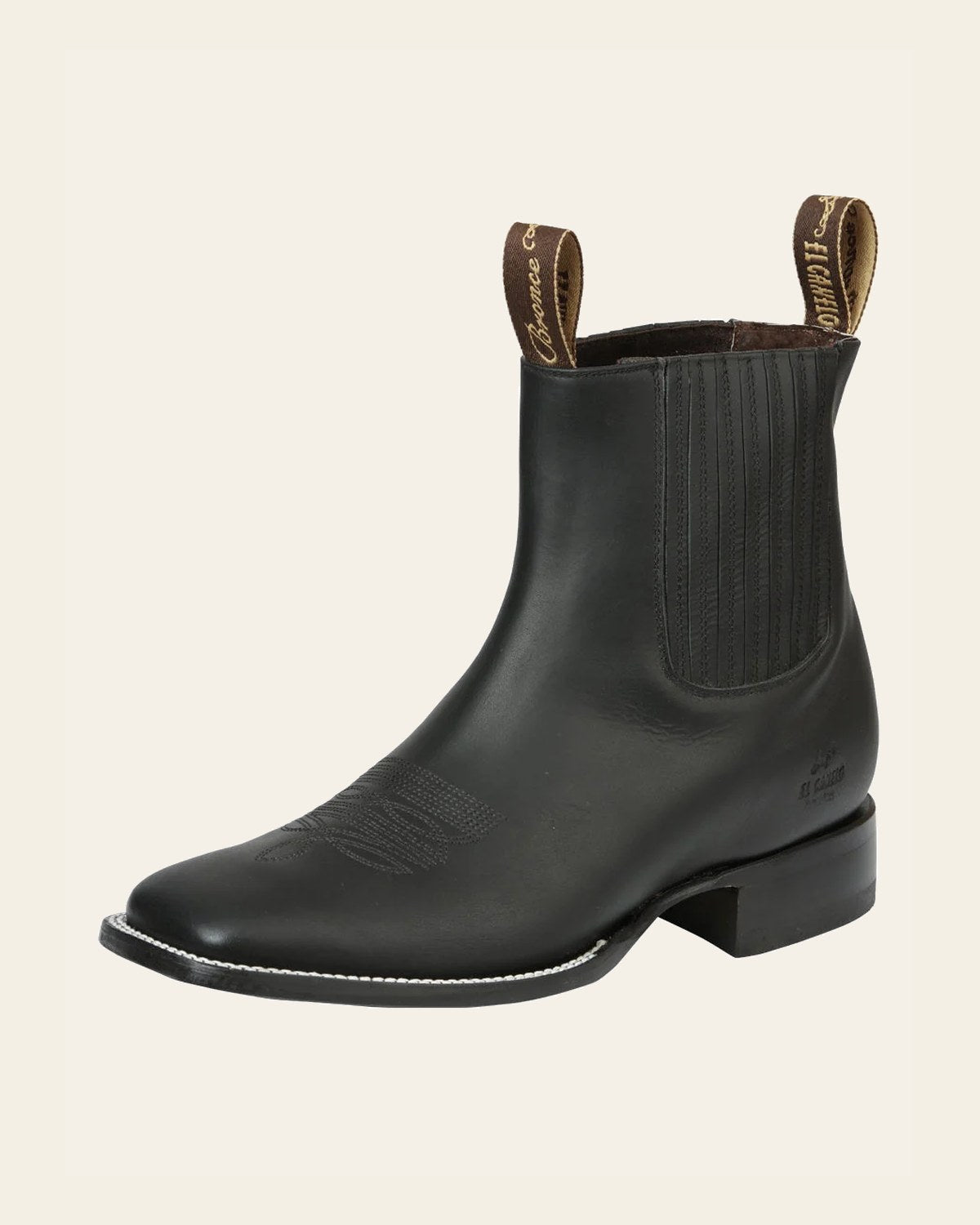 El Canelo Men’s Leather Ankle Cowboy Boots - Made in Mexico - Matte Black 45755 on a warm cream background