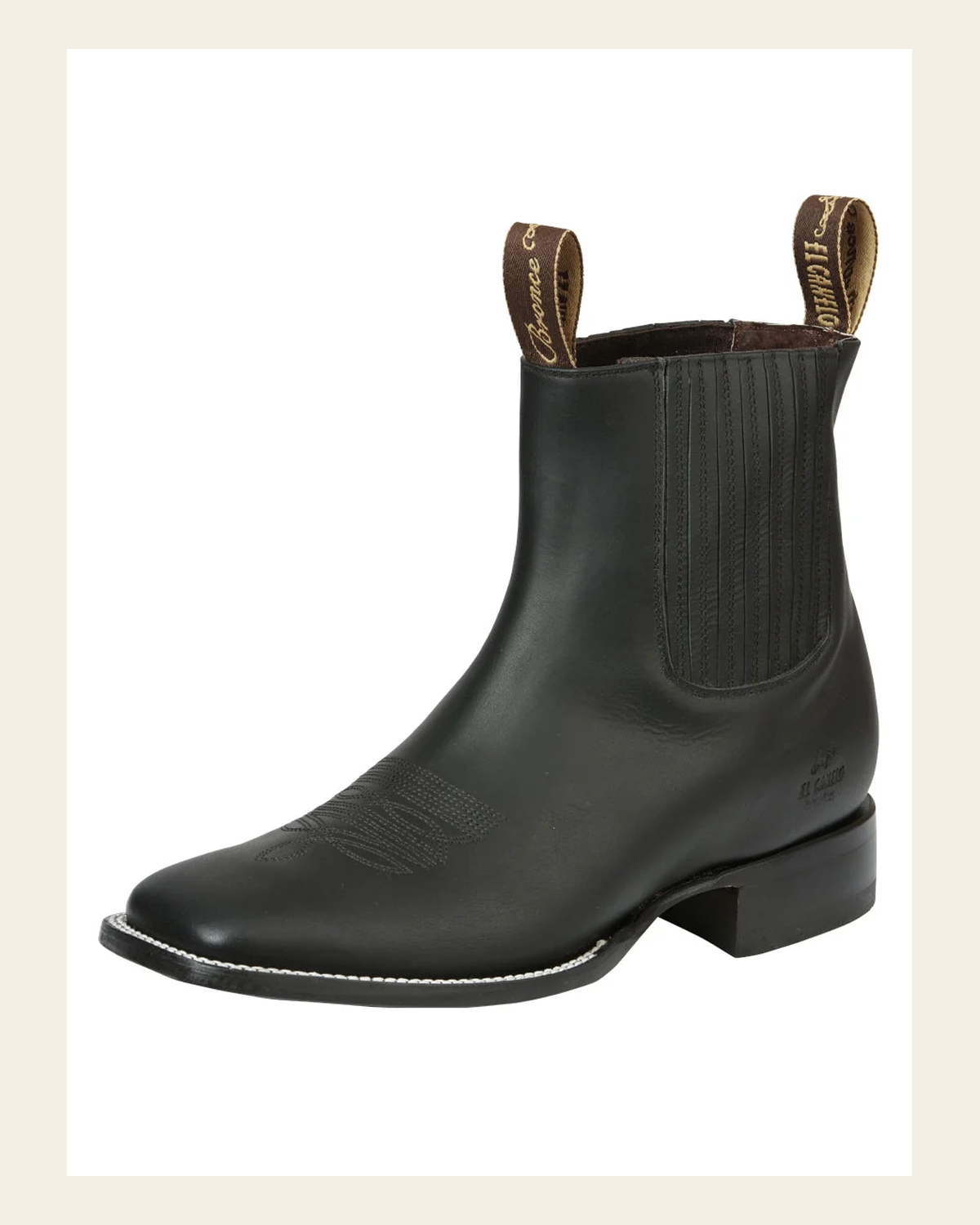 El Canelo Men’s Leather Ankle Cowboy Boots - Made in Mexico - Matte Black 45755 on a warm cream background