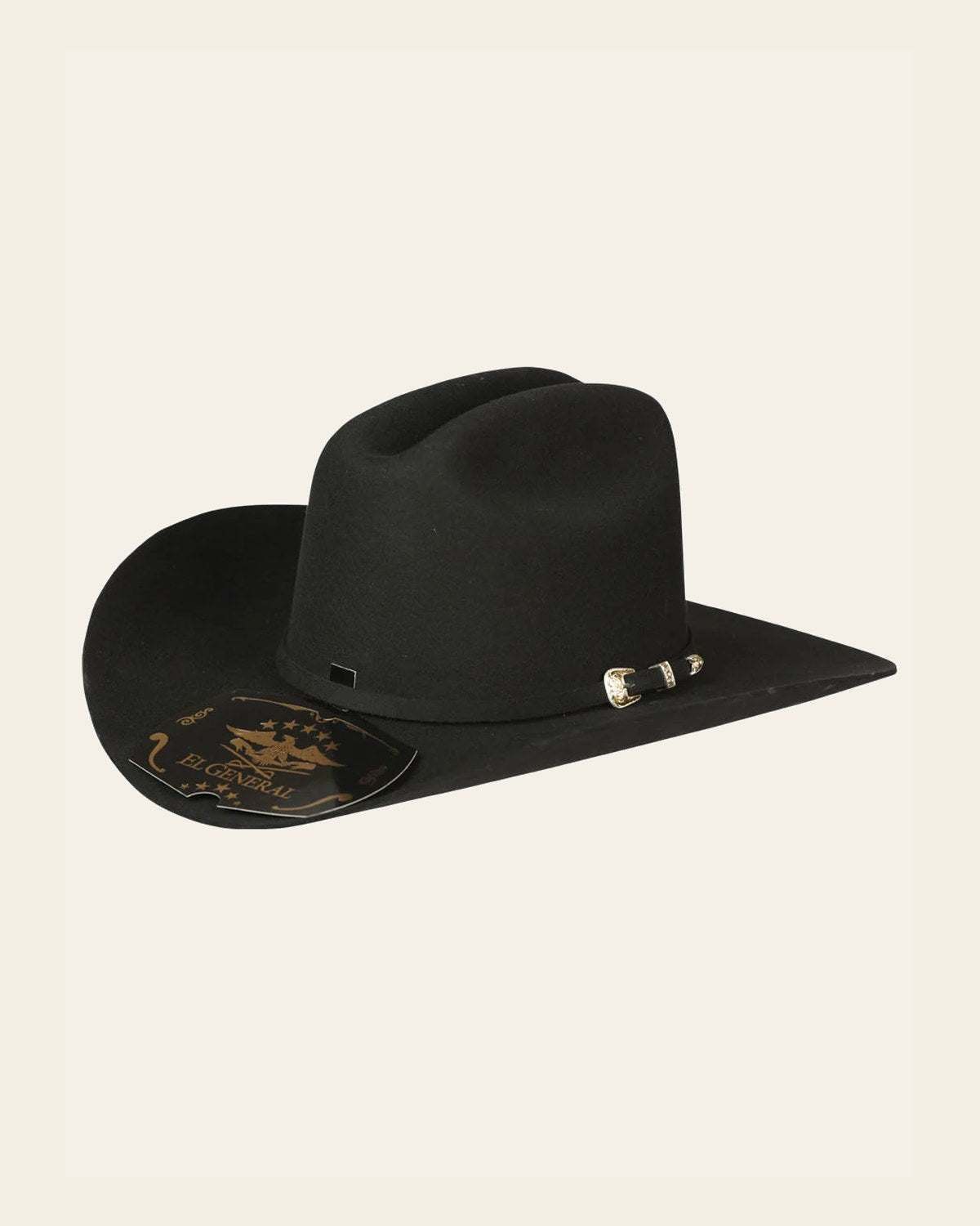 El General 50X Premium Wool Cowboy Hat Made in Mexico - "Sinaloa" Black 45247 on a warm cream background