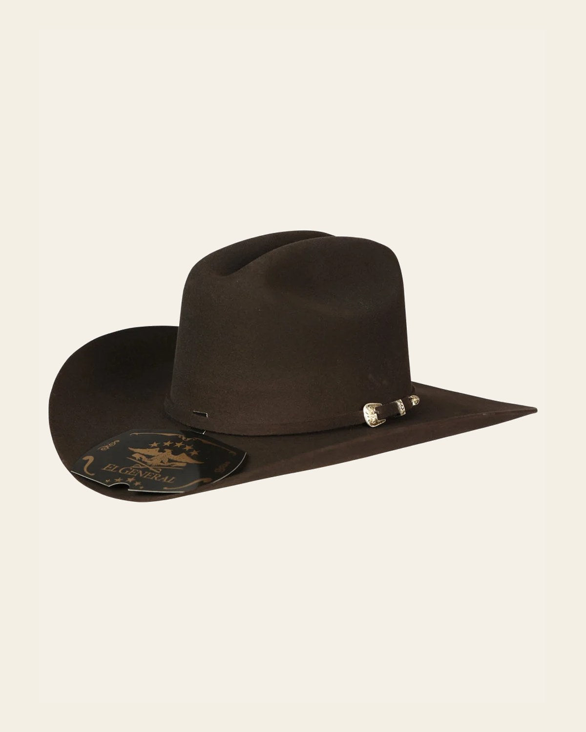 El General 50X Premium Wool Cowboy Hat Made in Mexico - "Sinaloa" Chocolate 45250 on a warm cream background