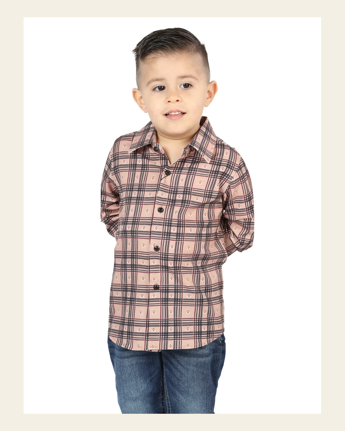 El General Beige/Black Casual Long-Sleeve Shirt 44731 on a warm cream background