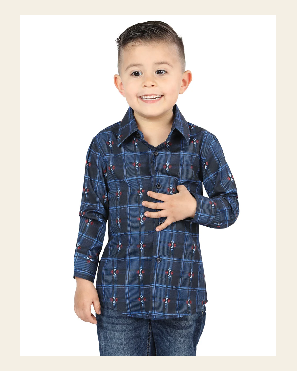 El General Black/Blue Casual Long-Sleeve Shirt 44738 on a warm cream background