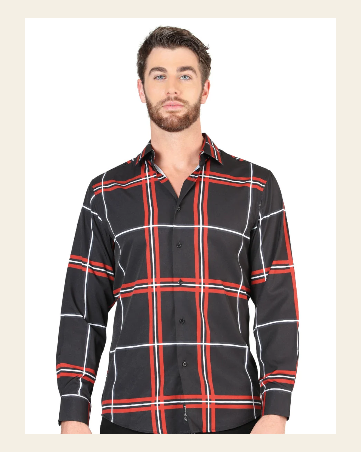 El General Black Casual Long-Sleeve Shirt 44605 on a warm cream background