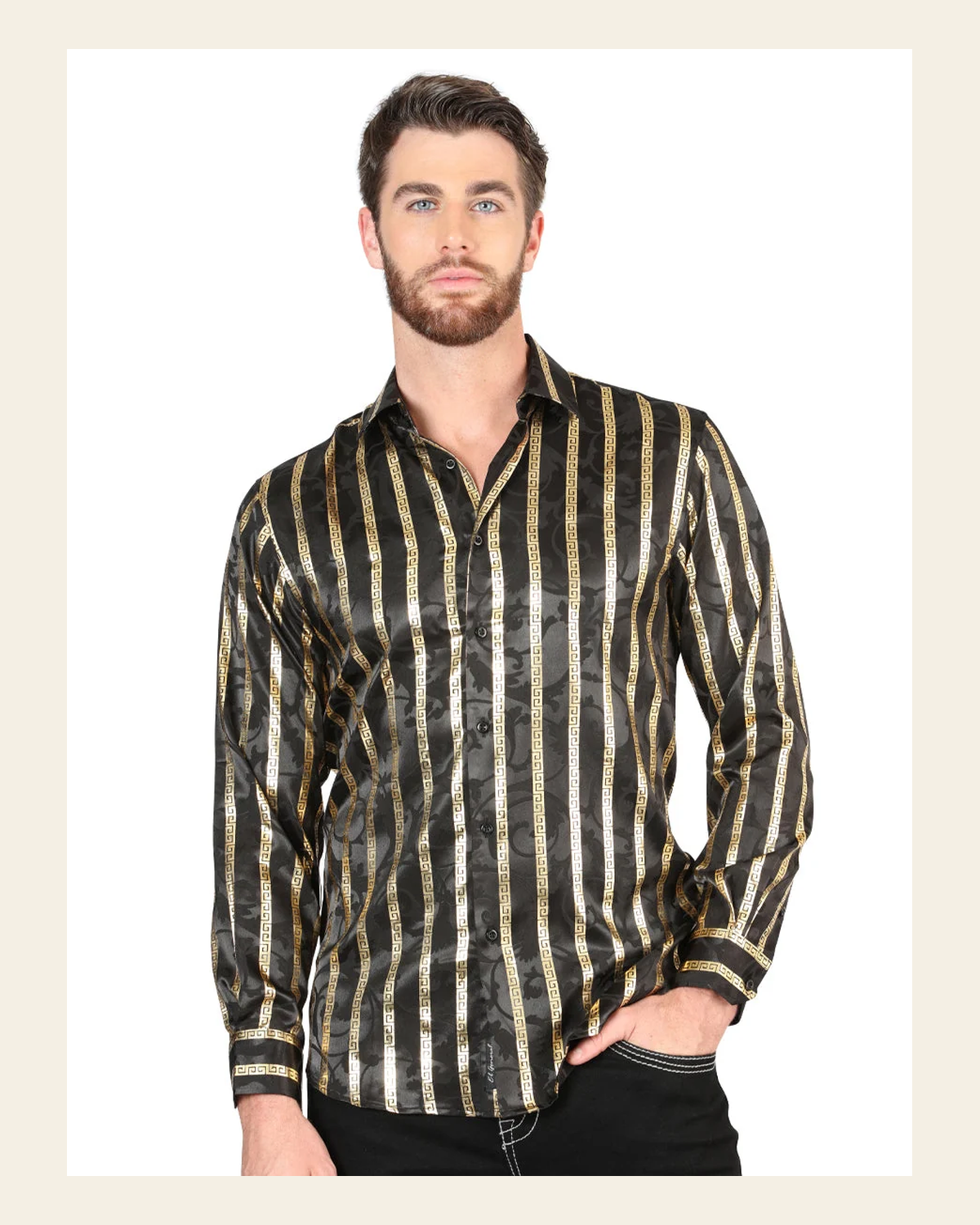 El General Black/Gold Casual Long-Sleeve Shirt 44554 on a warm cream background