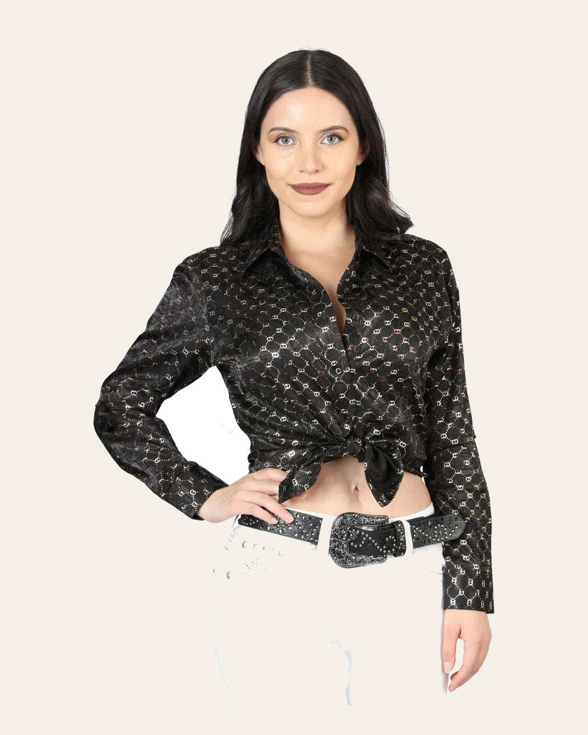 El General Black/Gold Casual Long-Sleeve Shirt 44558 on a warm cream background
