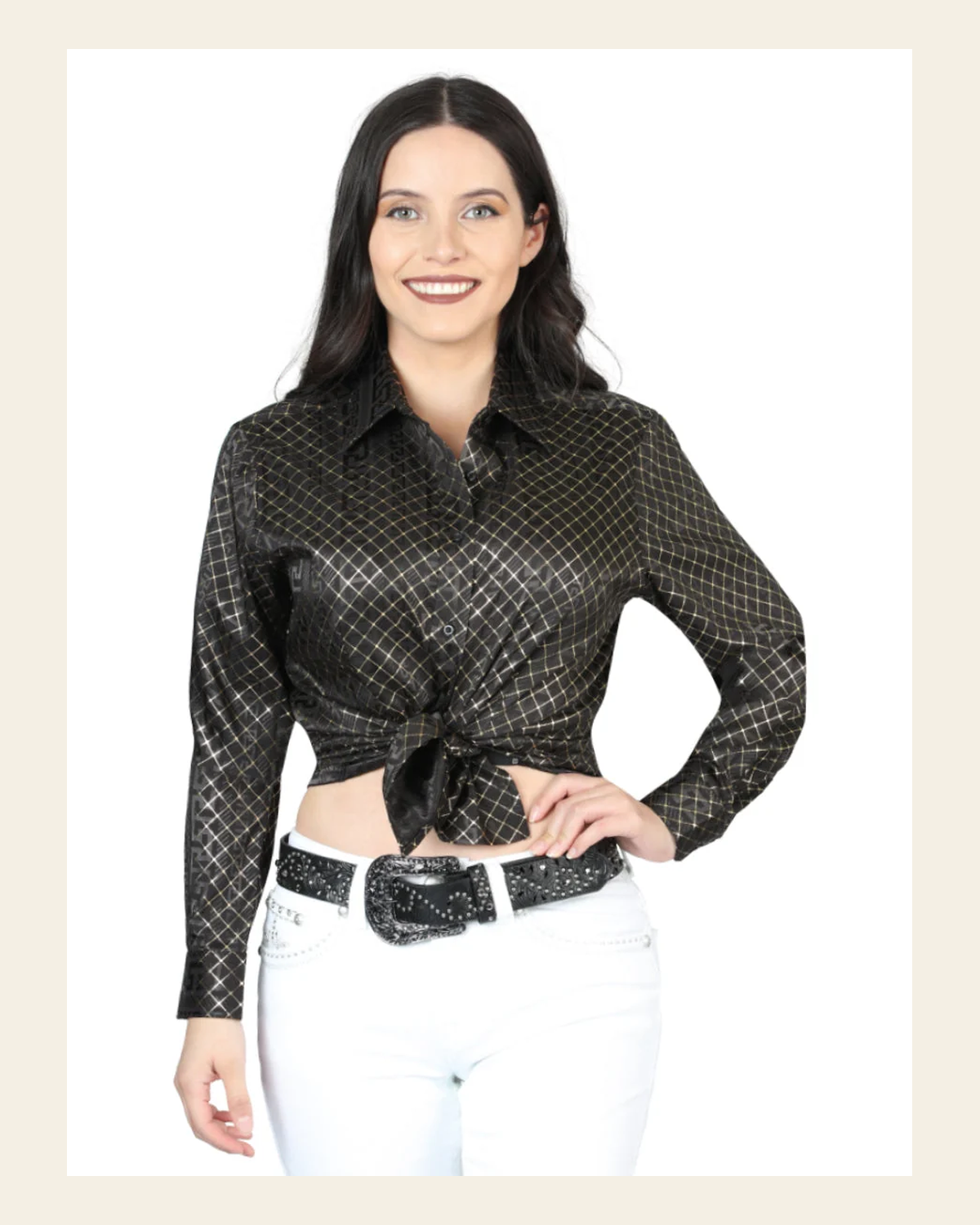 El General Black/Gold Casual Long-Sleeve Shirt 44559 on a warm cream background