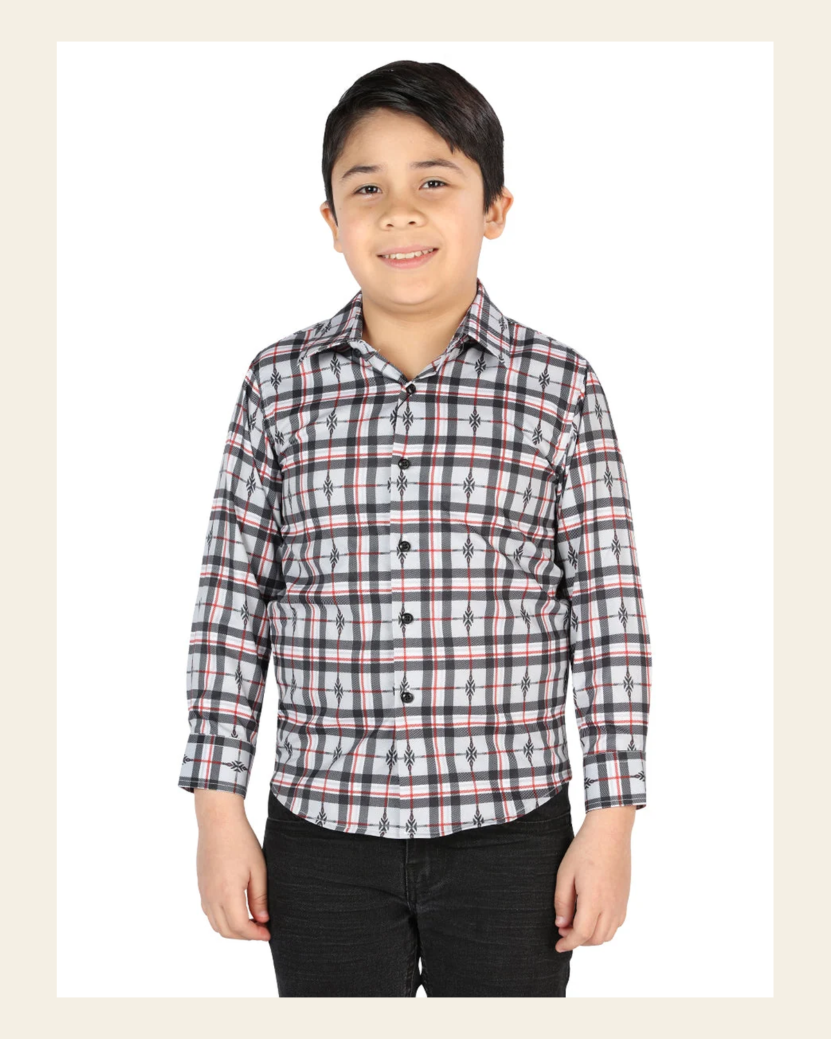 El General Black/White Casual Long-Sleeve Shirt 44737 on a warm cream background