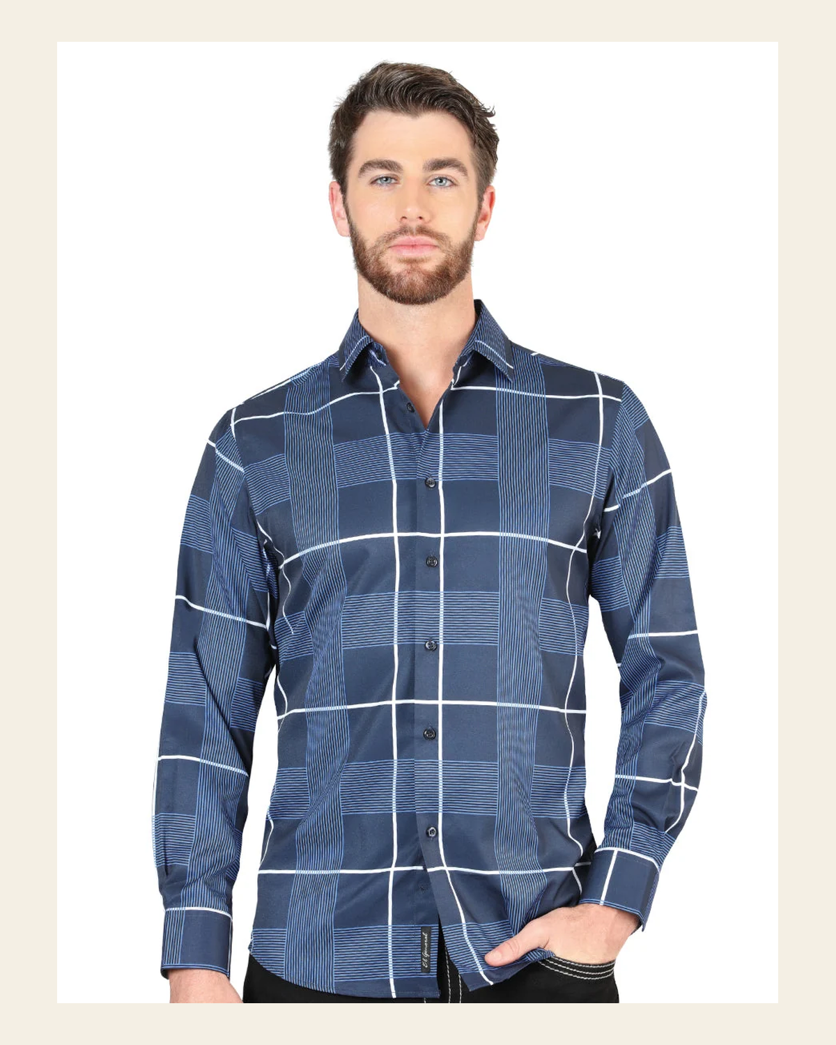 El General Blue Casual Long-Sleeve Shirt 44600 on a warm cream background